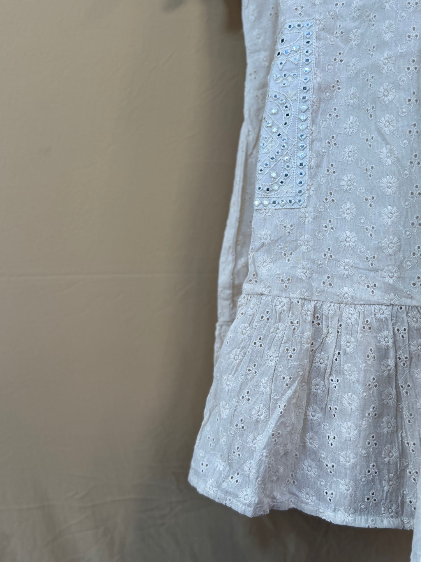 Beige embroidered cotton tunic