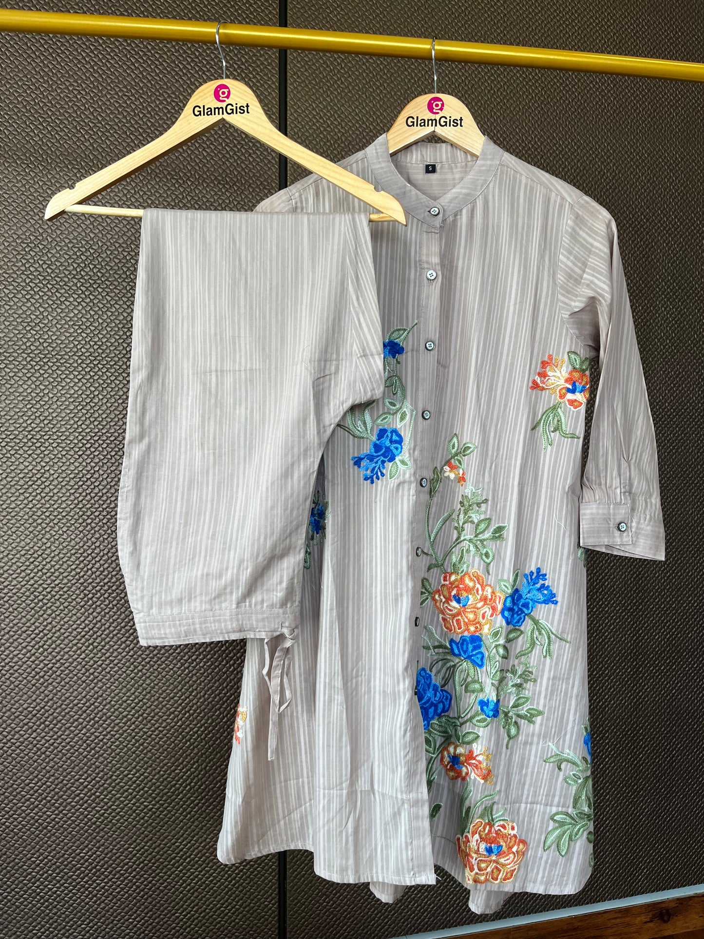 Beige Coord Set with Multi Colour Embroidery