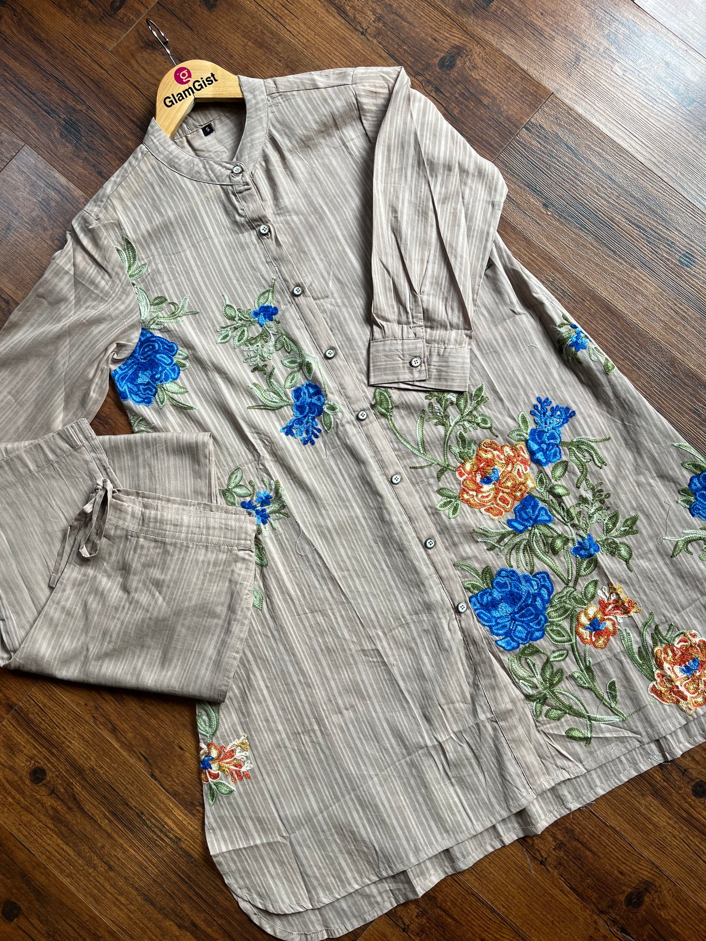 Beige Coord Set with Multi Colour Embroidery