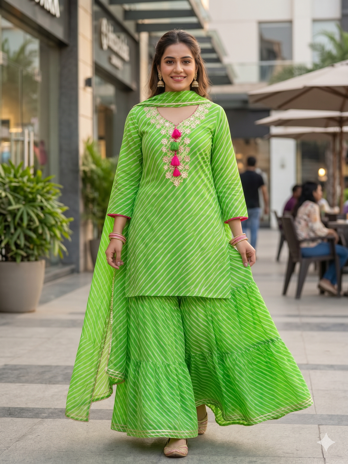 The Lime Leheriya 3-Piece Festive Sharara Suit