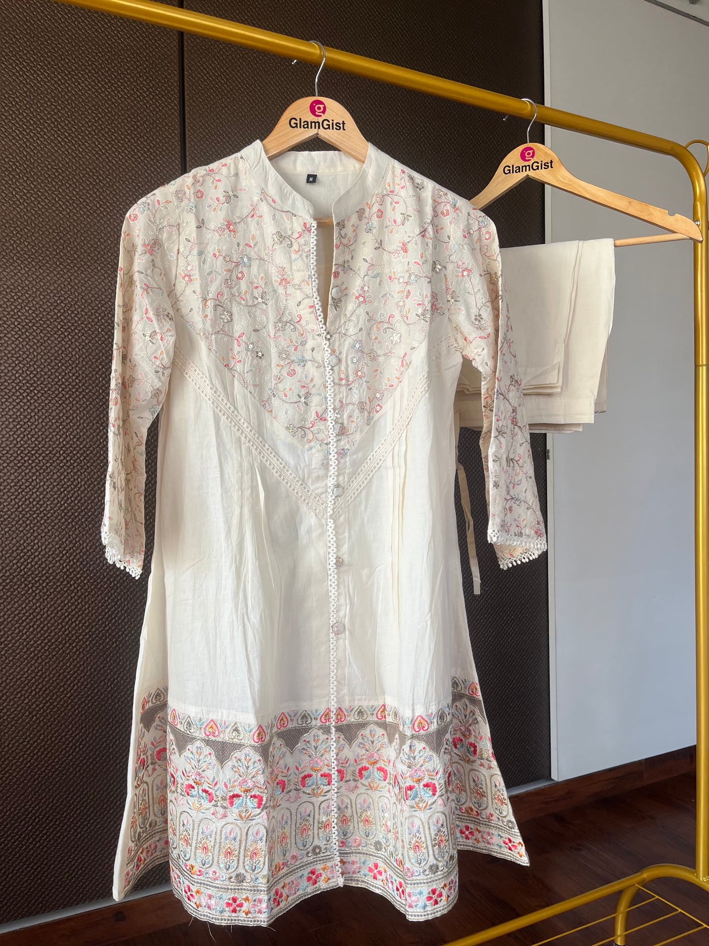 White Coord Set with Multi Coloured Thread work