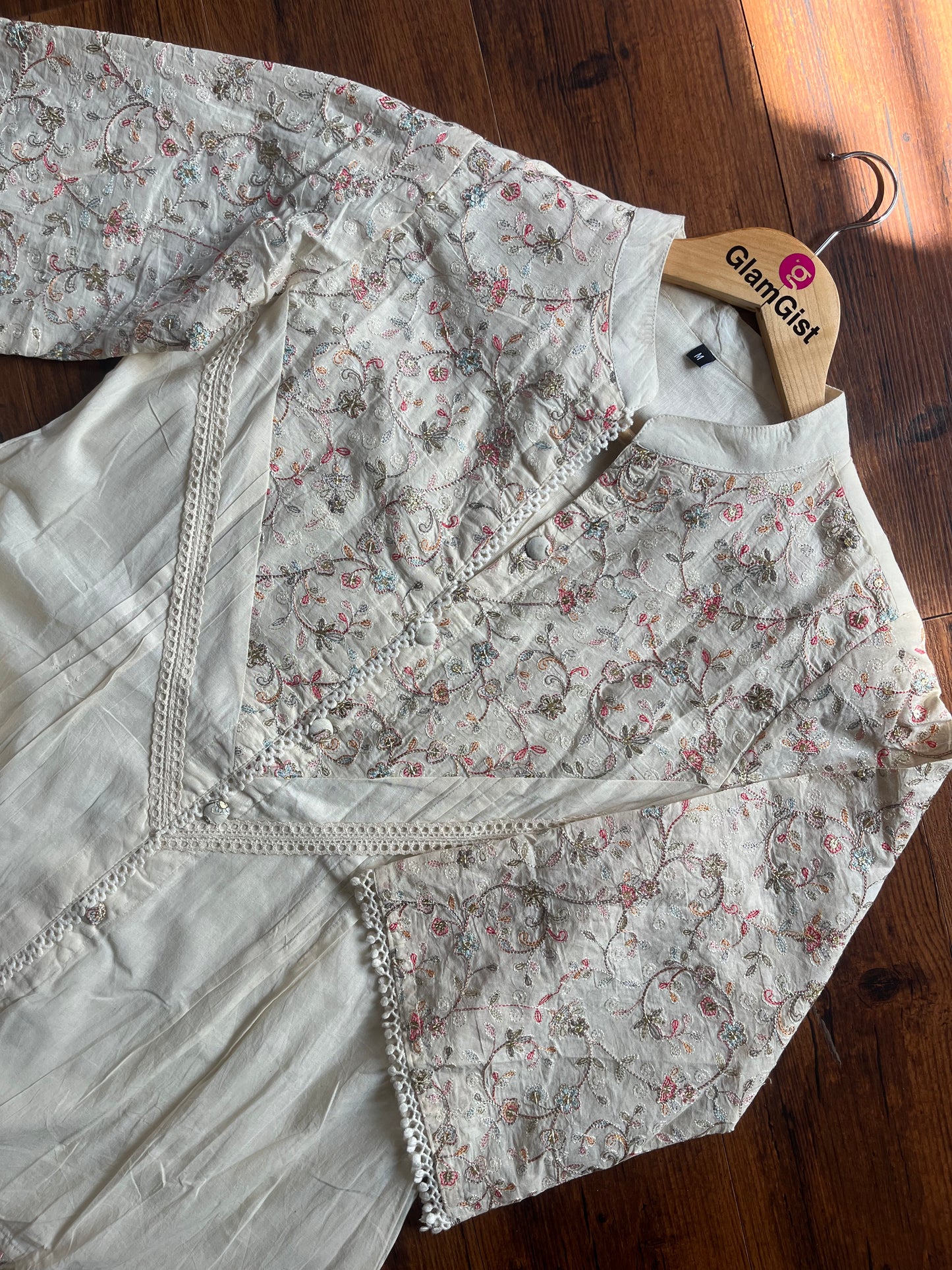 White Coord Set with Multi Coloured Thread work