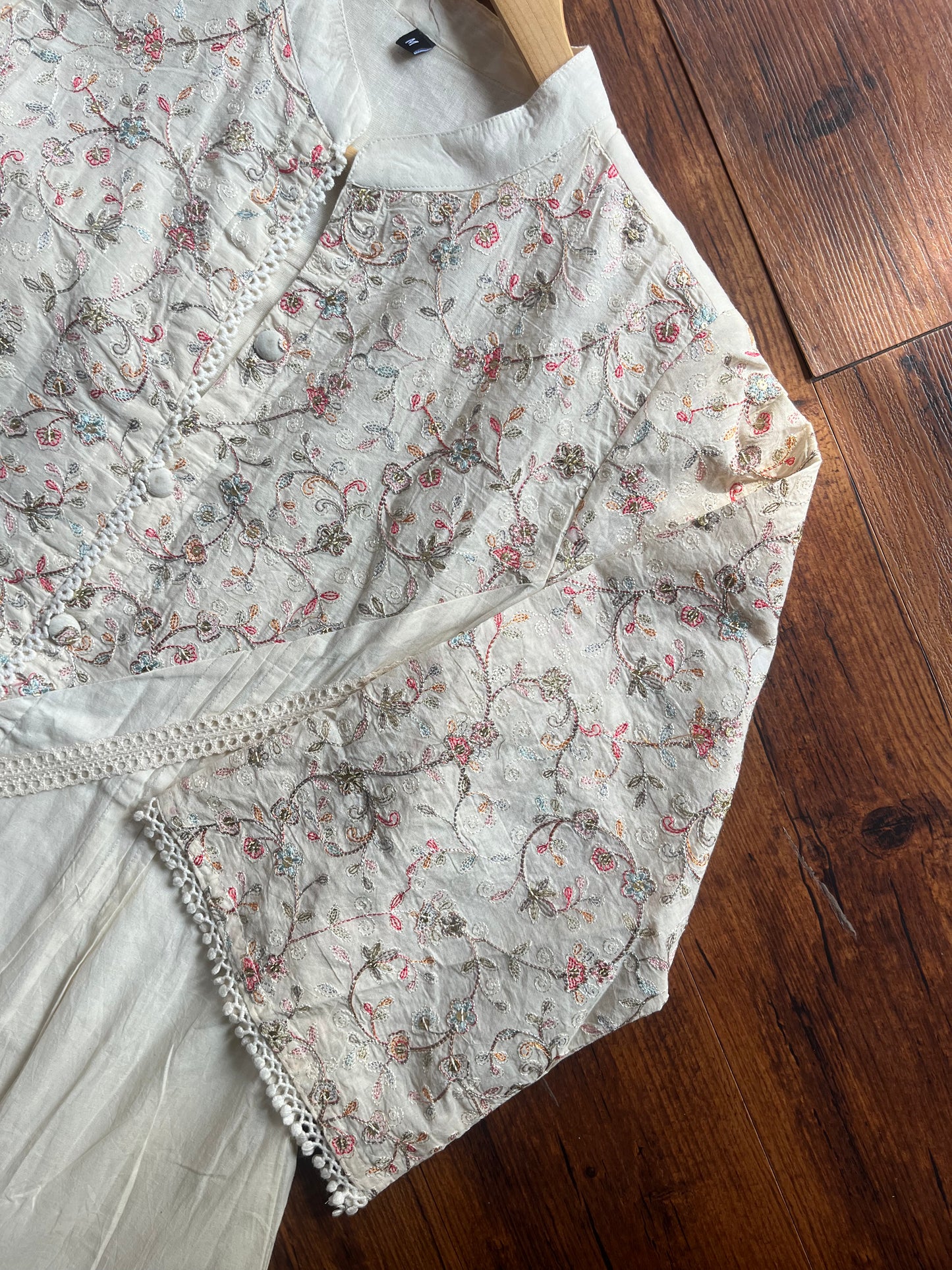 White Coord Set with Multi Coloured Thread work