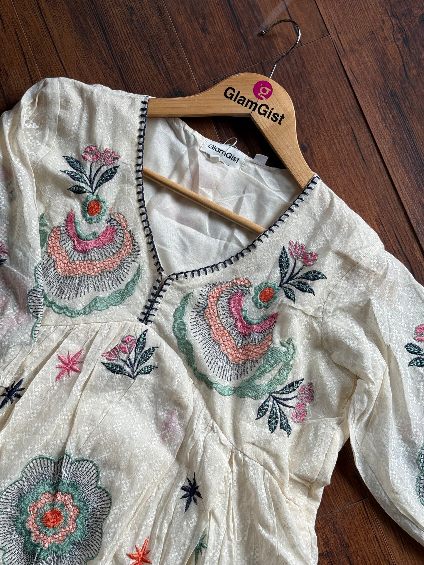 Ivory short tunic with multicoloured tunic