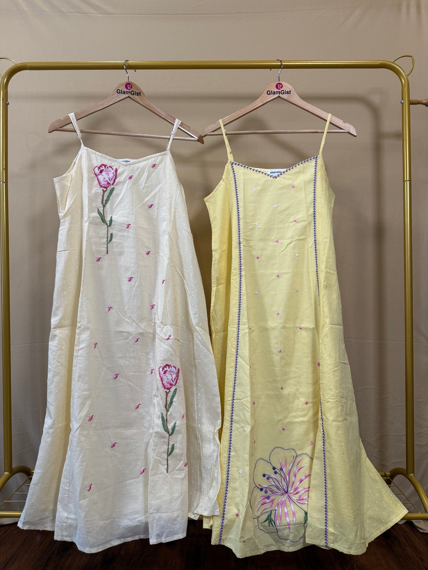 Sunshine yellow spaghetti strap cotton set