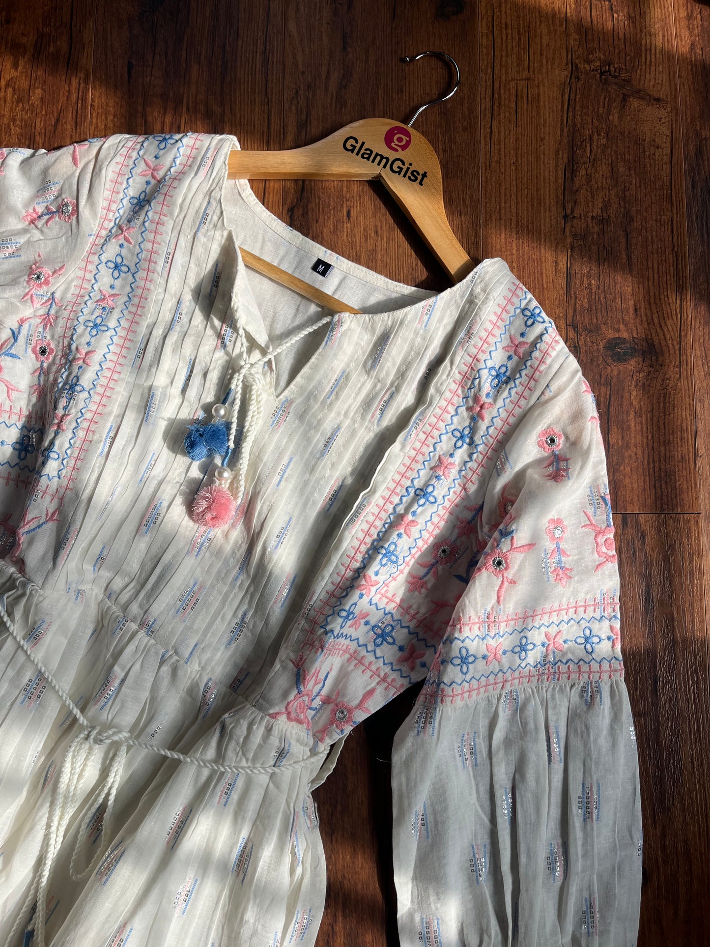 White Short Tunic with Multi Coloured Embroidery