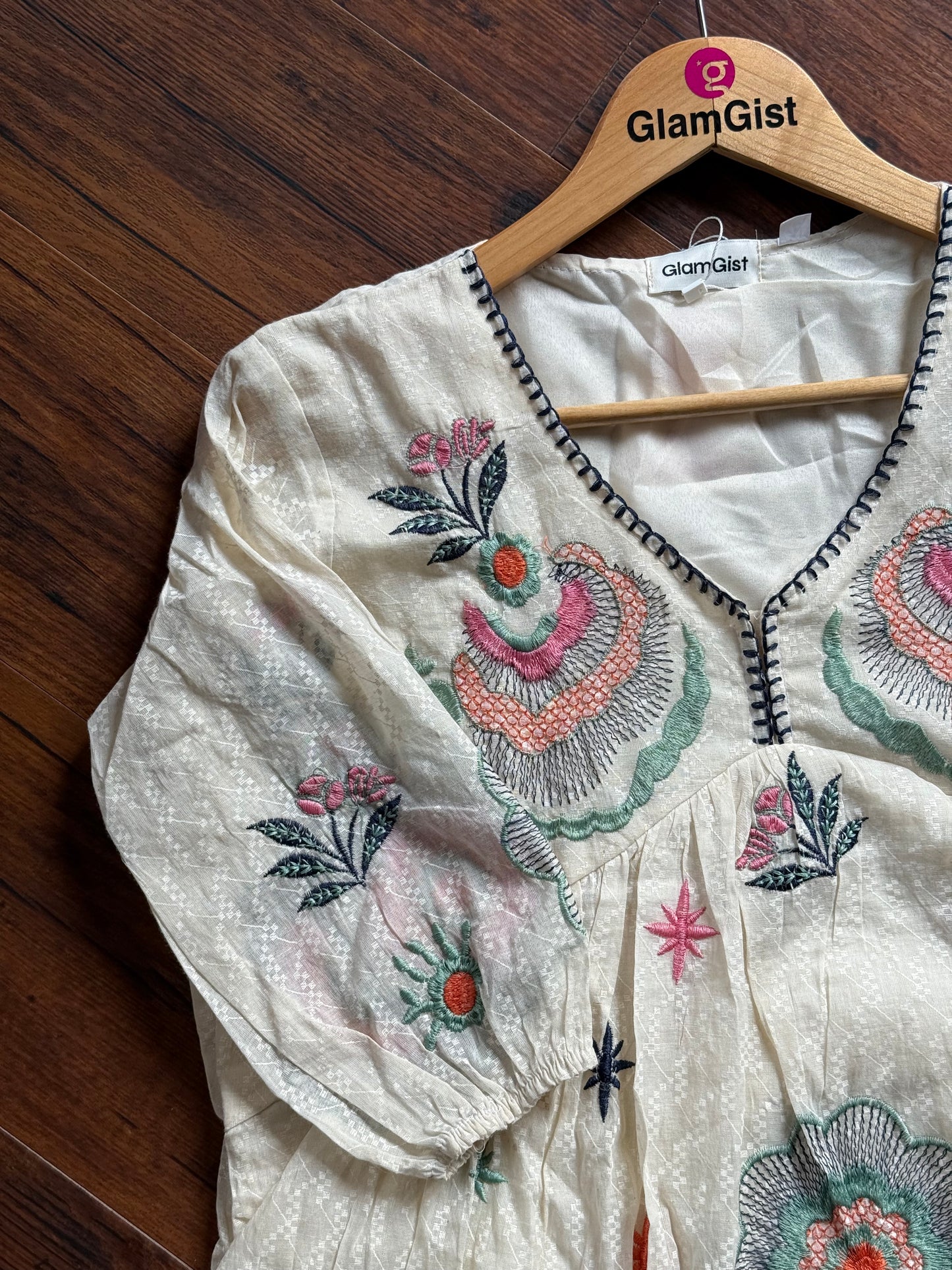 Ivory short tunic with multicoloured tunic