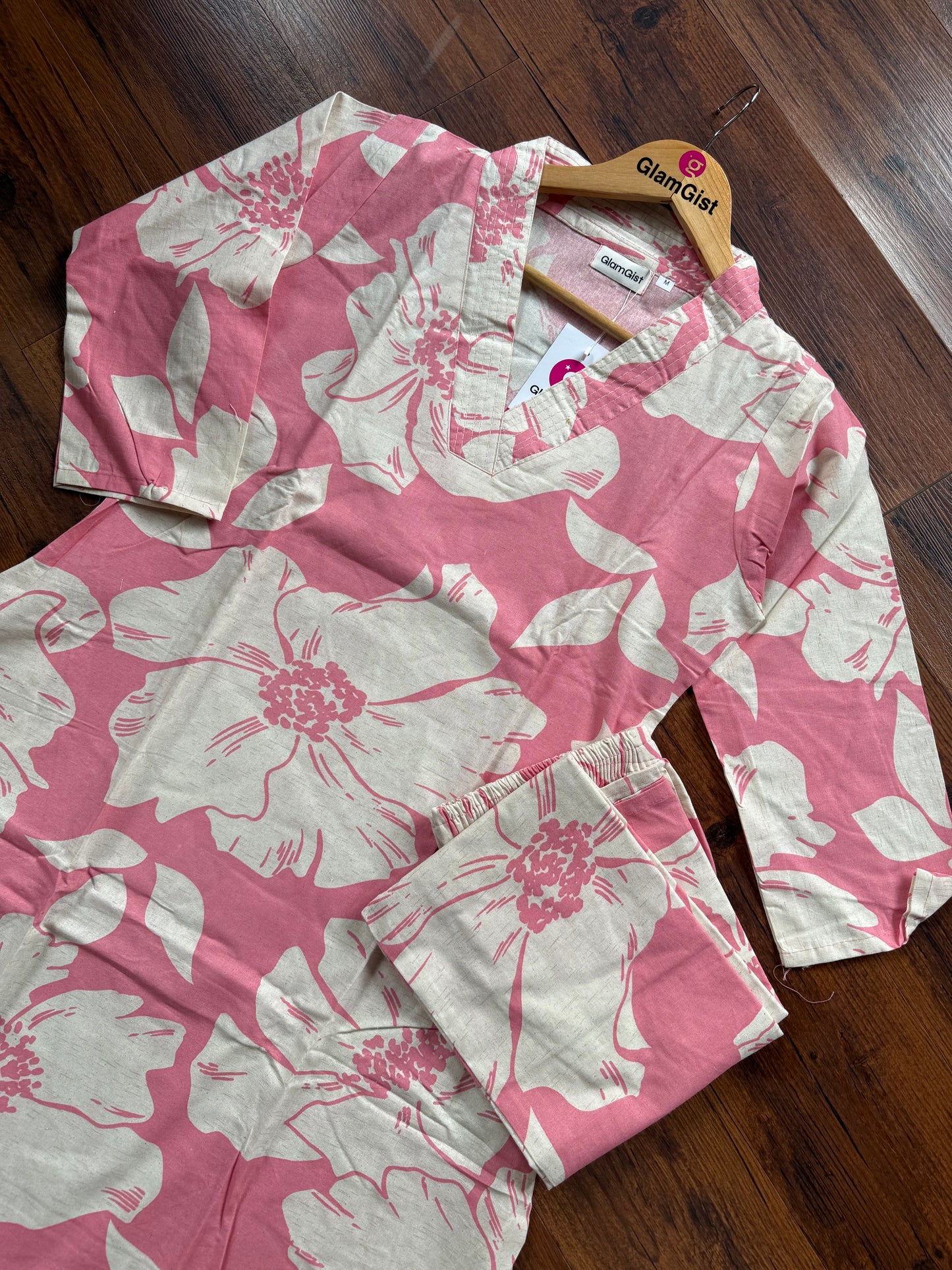 Blush bloom cotton Kurti pant set
