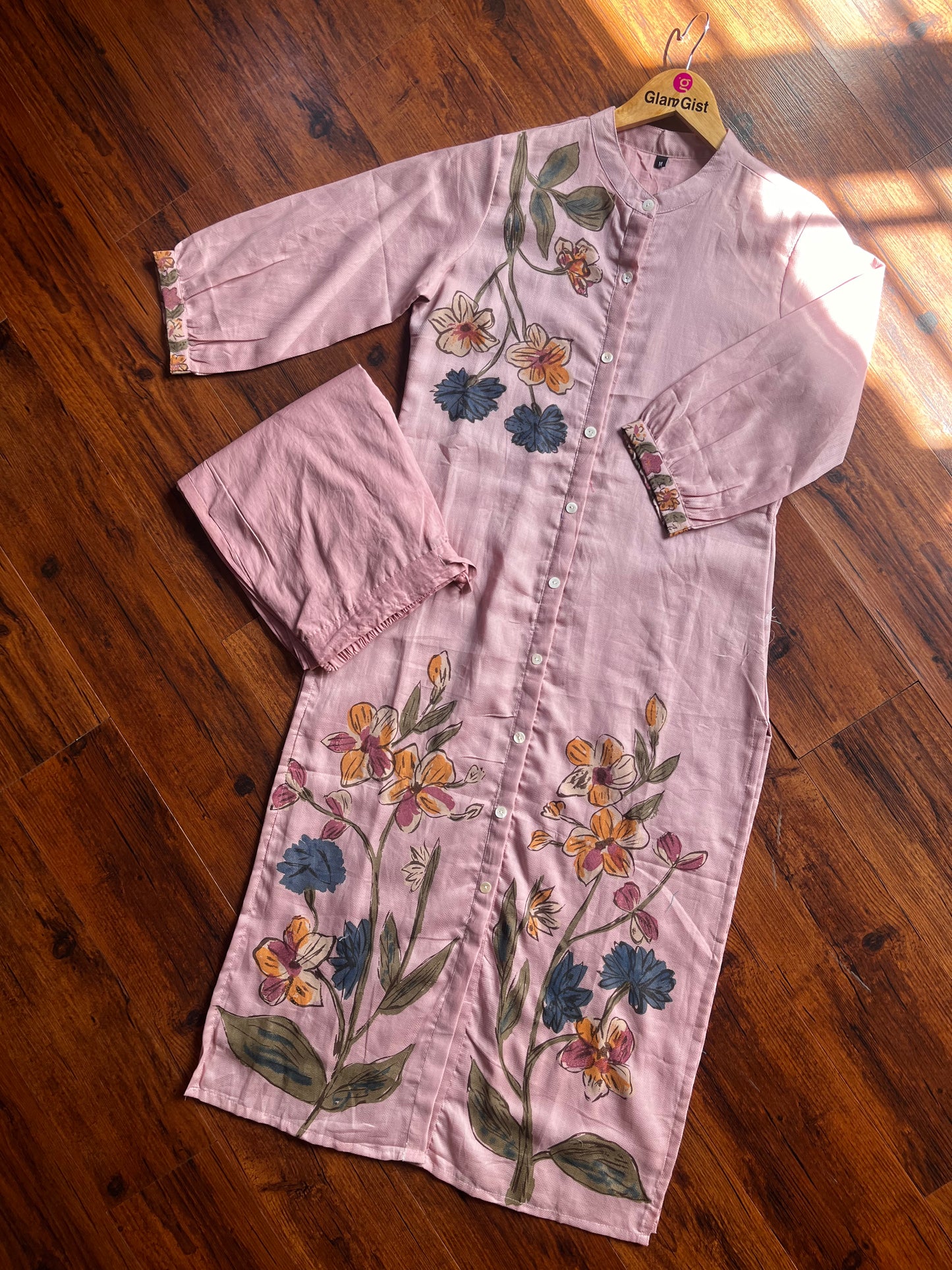 Baby Pink Cotton Kurti Pant Set