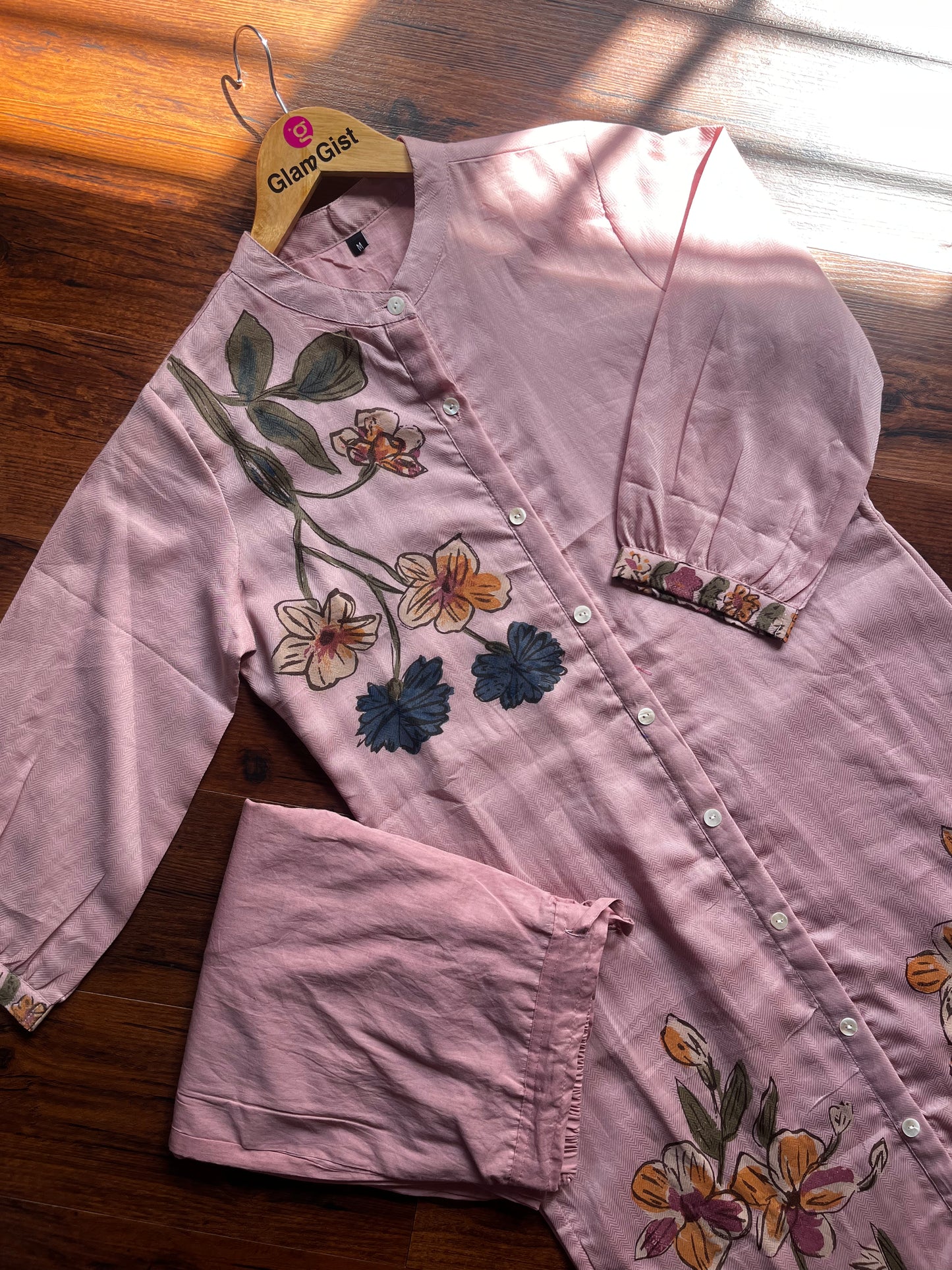 Baby Pink Cotton Kurti Pant Set