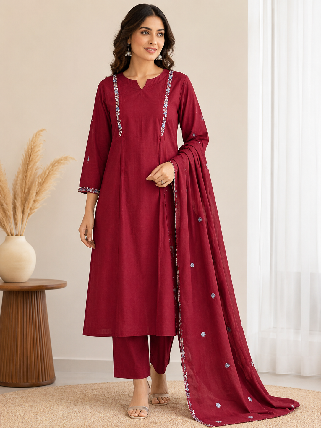 Wine maroon cotton Mul suit