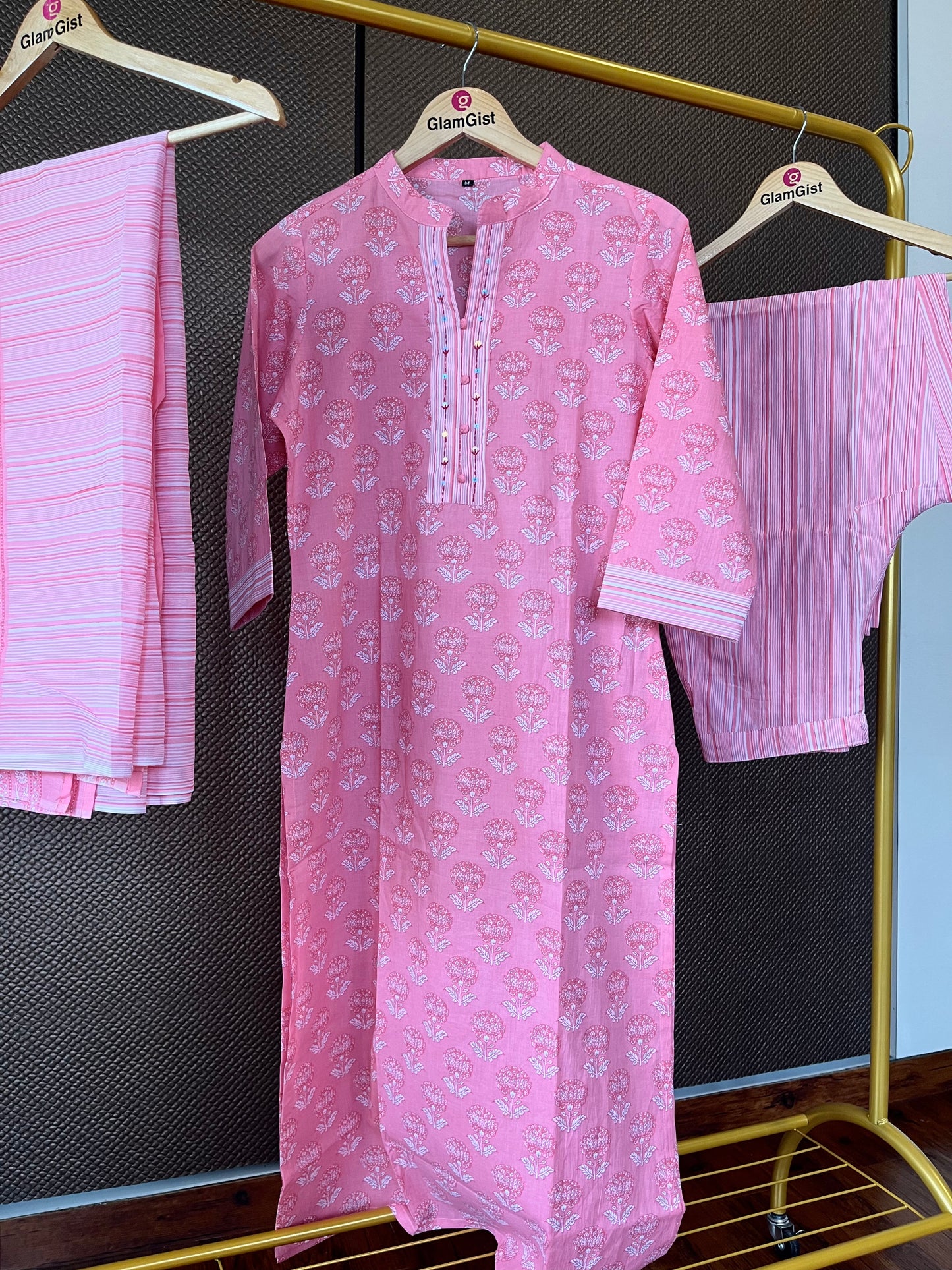 Pink cotton kurti dupatta set