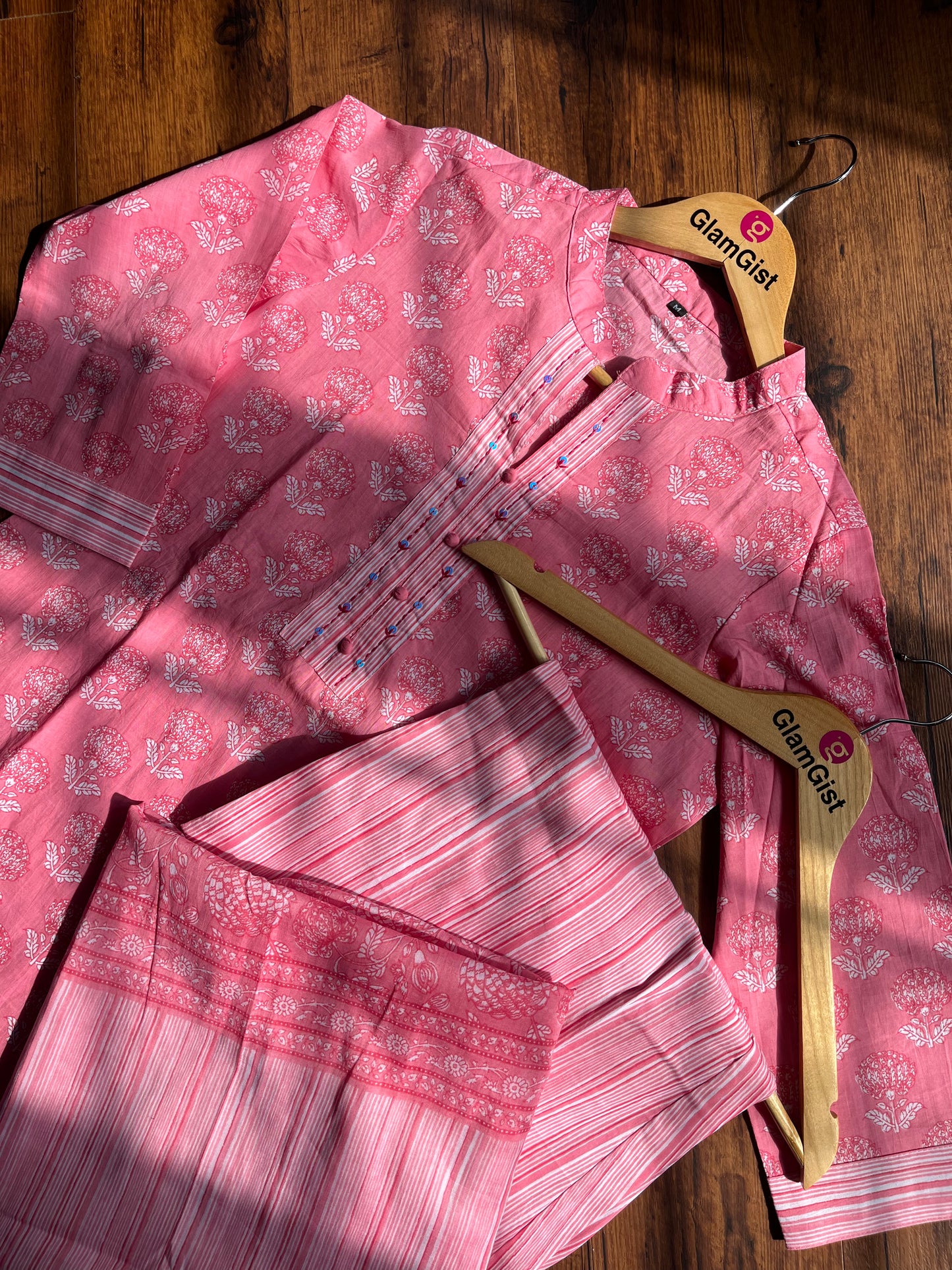 Pink cotton kurti dupatta set