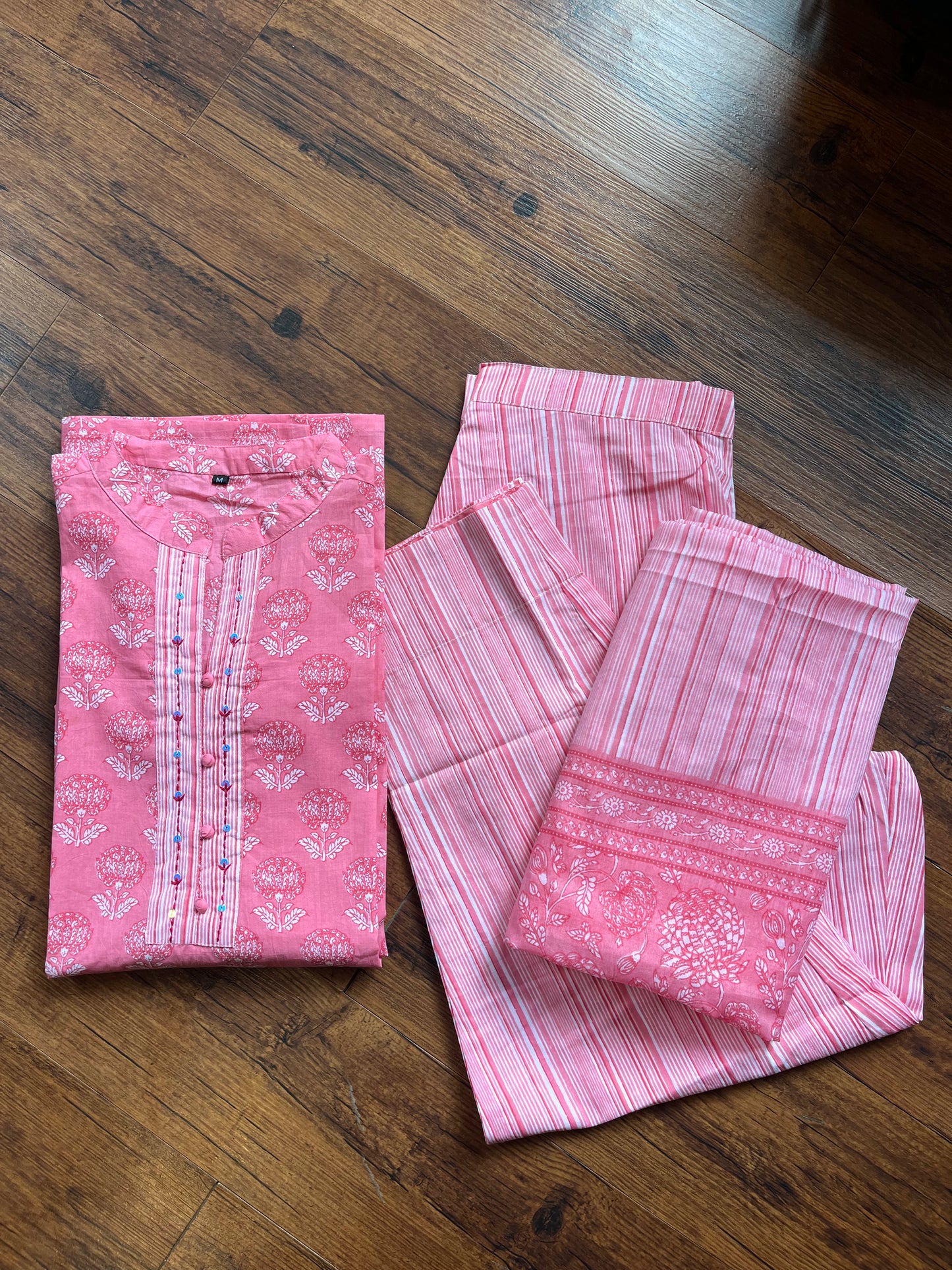 Pink cotton kurti dupatta set