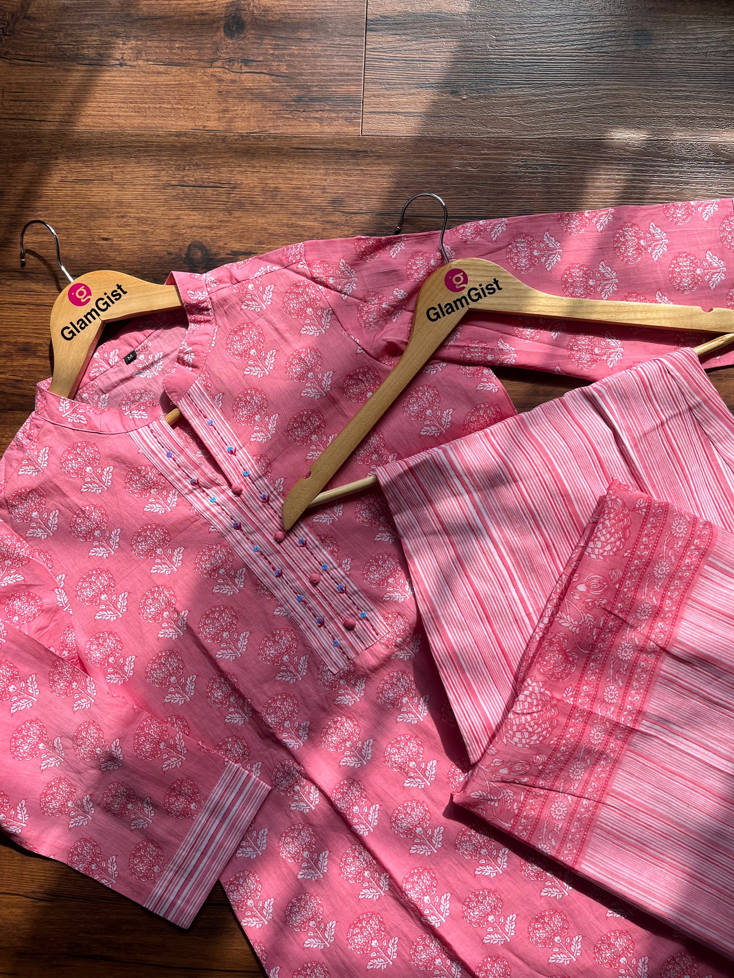 Pink cotton kurti dupatta set