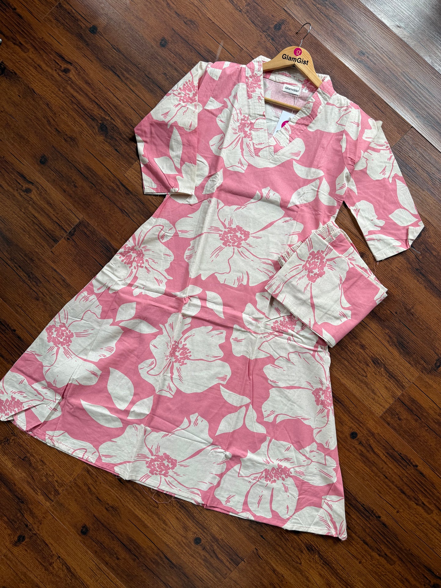 Blush bloom cotton Kurti pant set