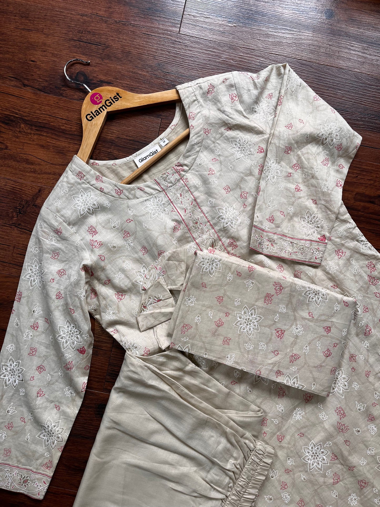 Beige Mul Cotton Kurti Set