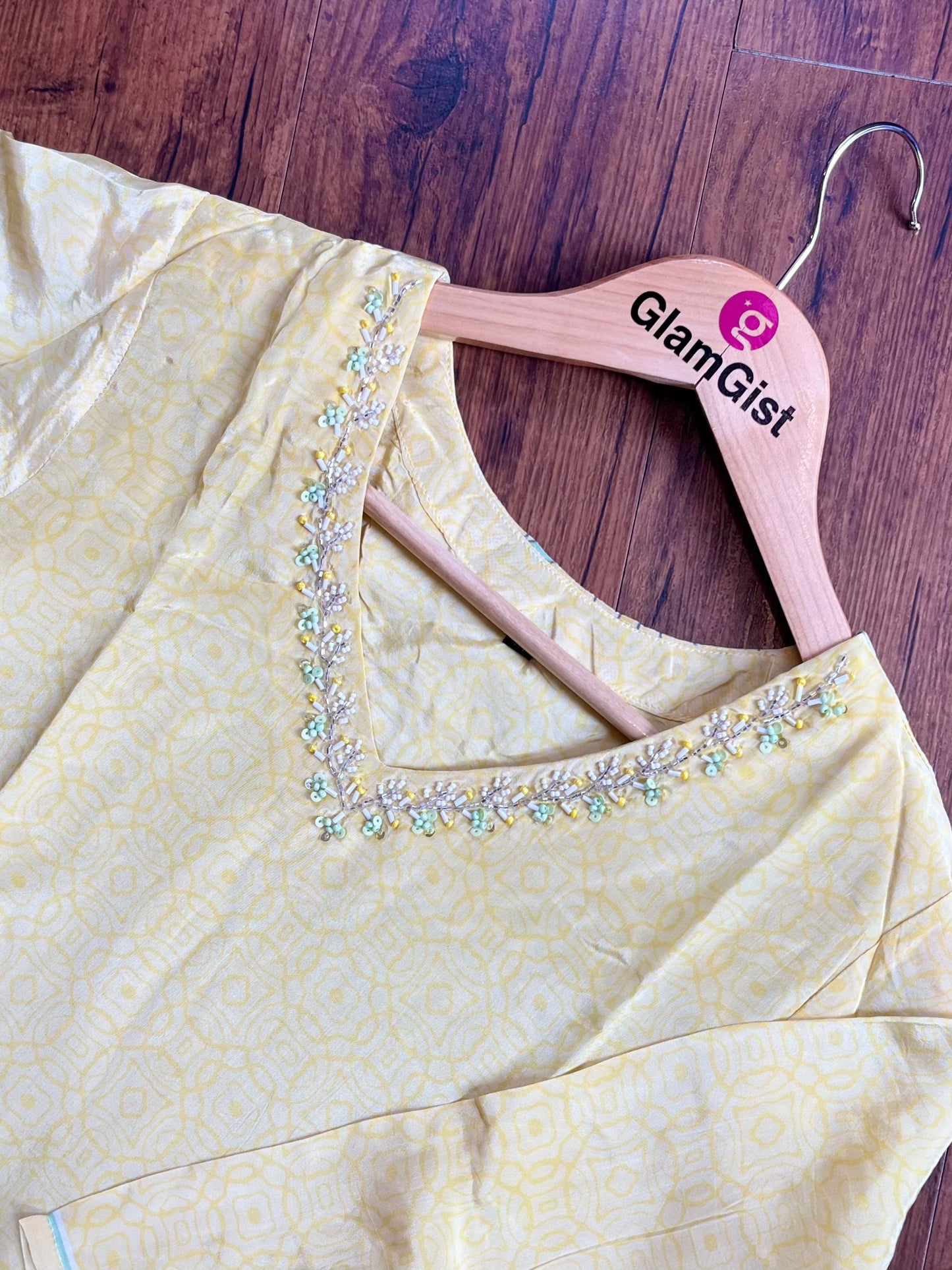Yellow pure crape fabric kurti set