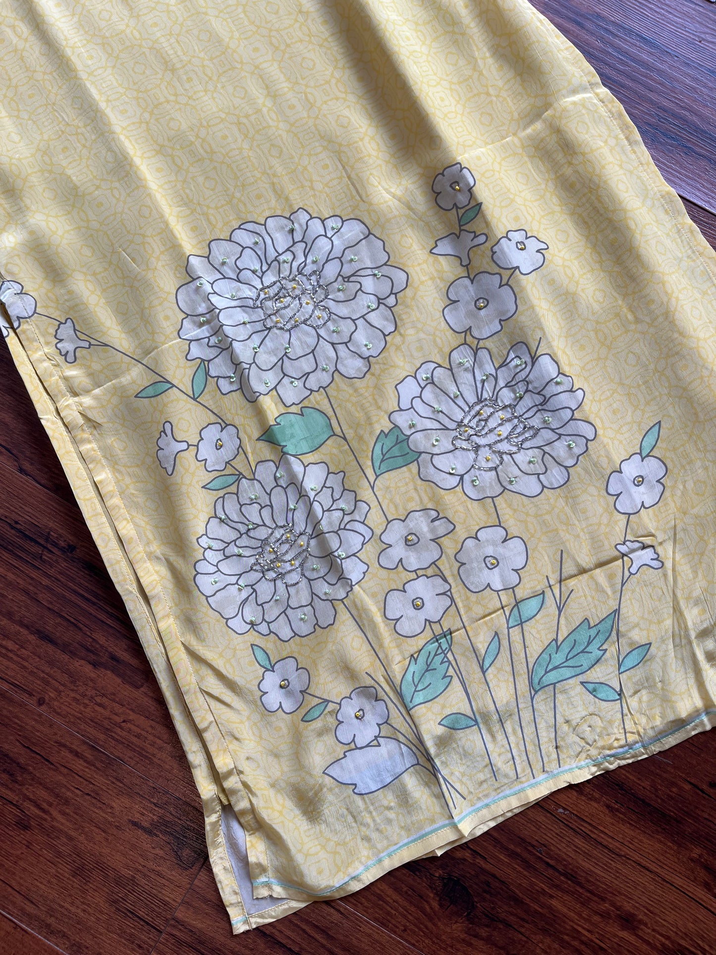 Yellow pure crape fabric kurti set