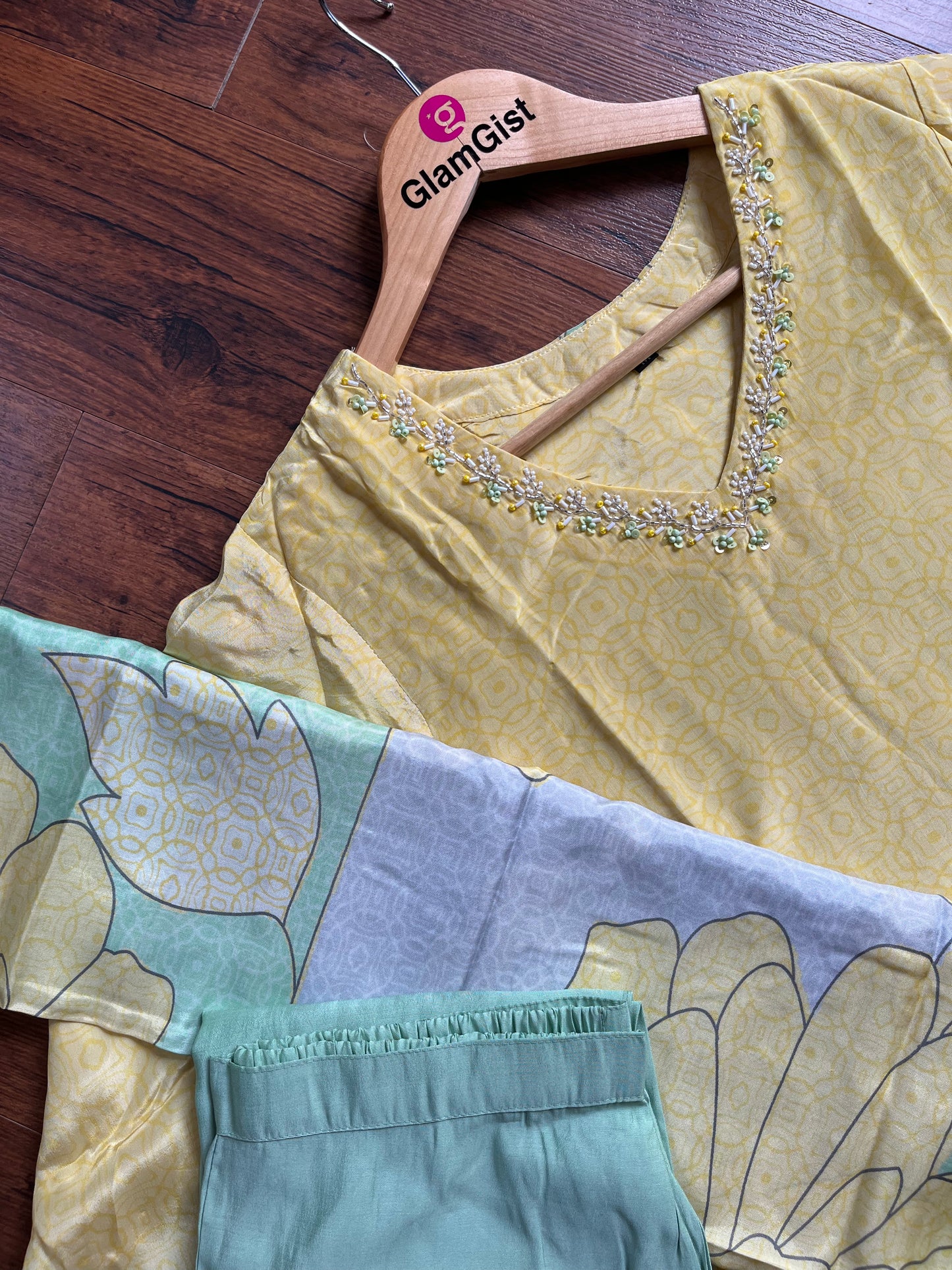 Yellow pure crape fabric kurti set