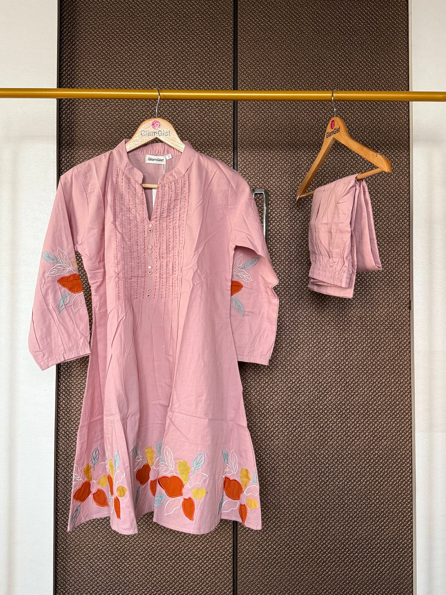 Blush pink long embroidered coord set