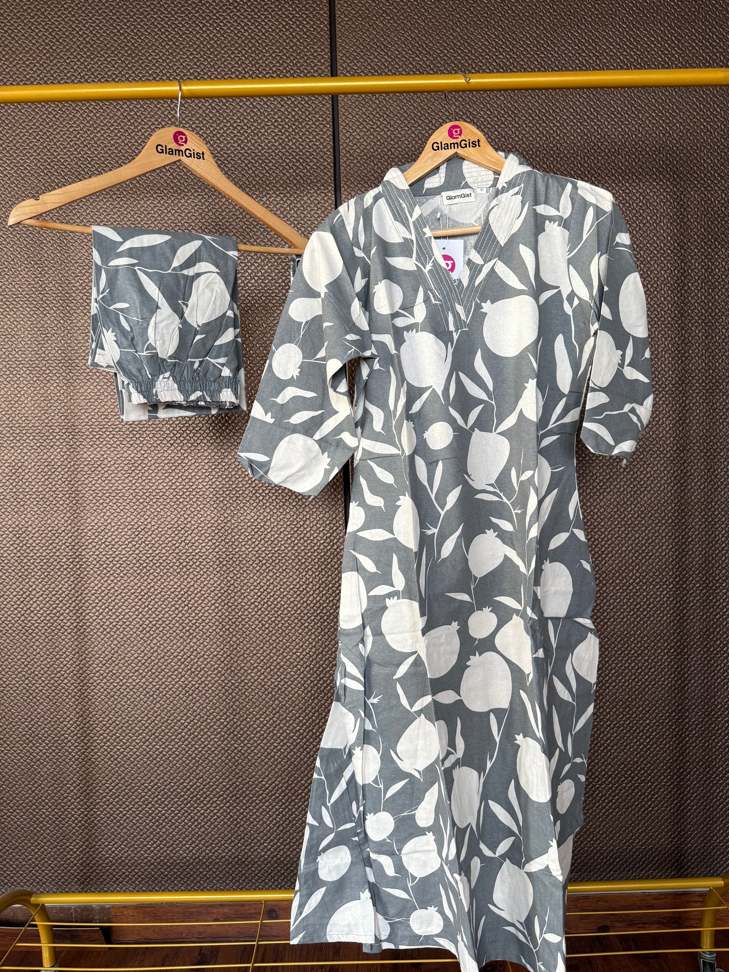 Dusty slate grey cotton Kurti pant set