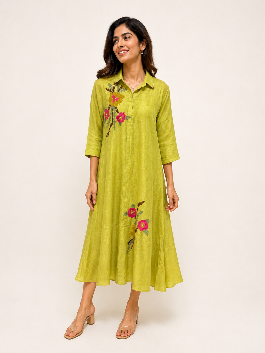 Lime Embroidered Chanderi Tunic