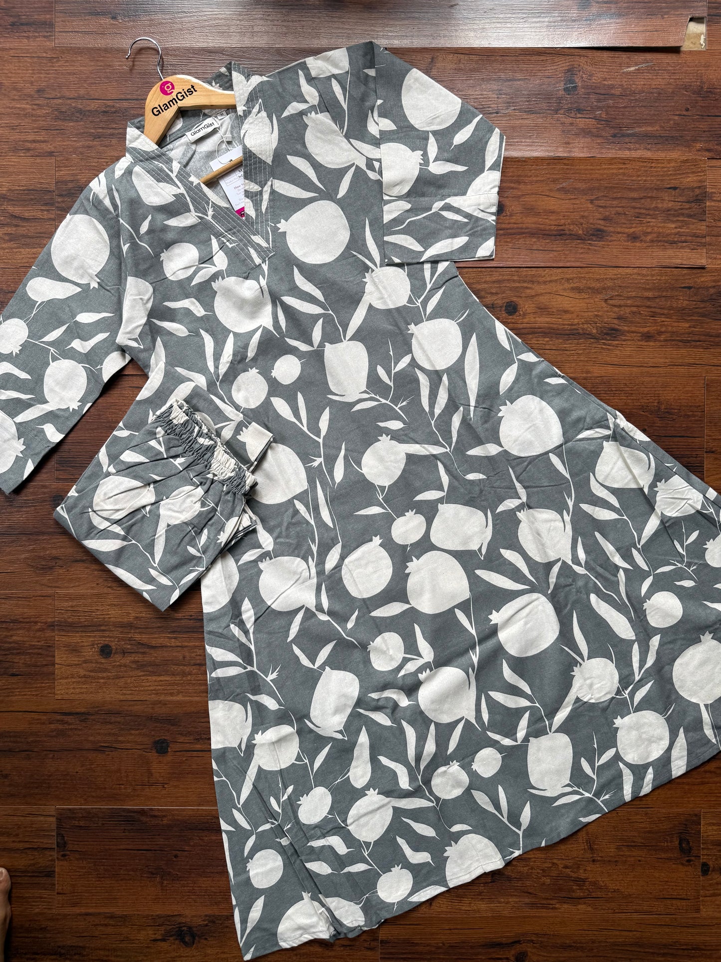 Dusty slate grey cotton Kurti pant set