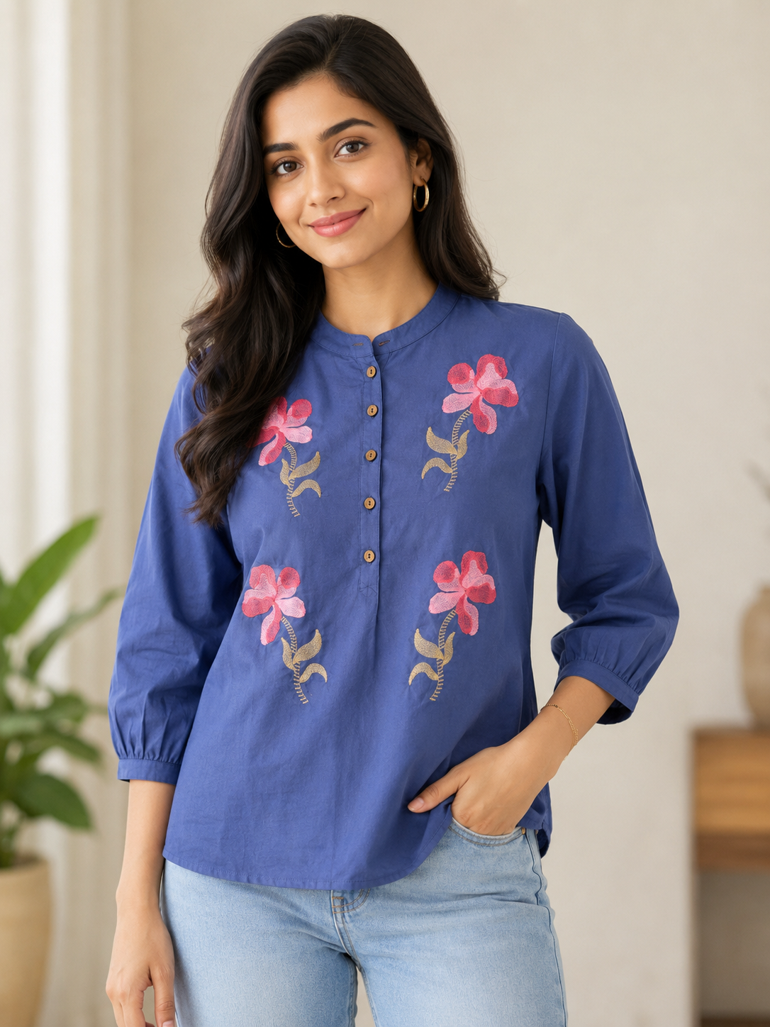 Dusty indigo cotton tunic