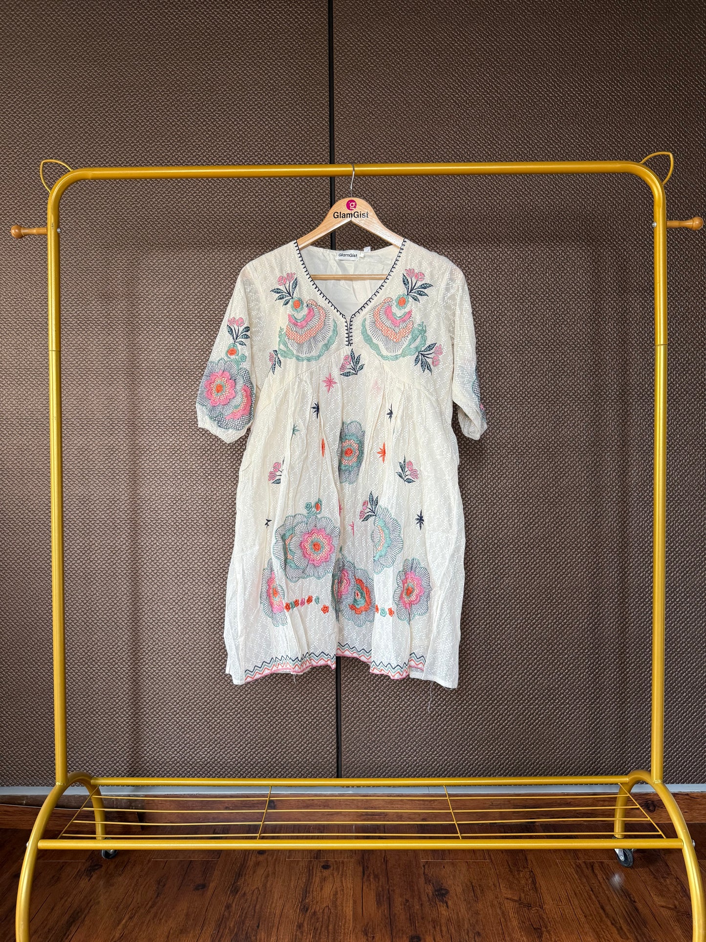 Ivory short tunic with multicoloured tunic