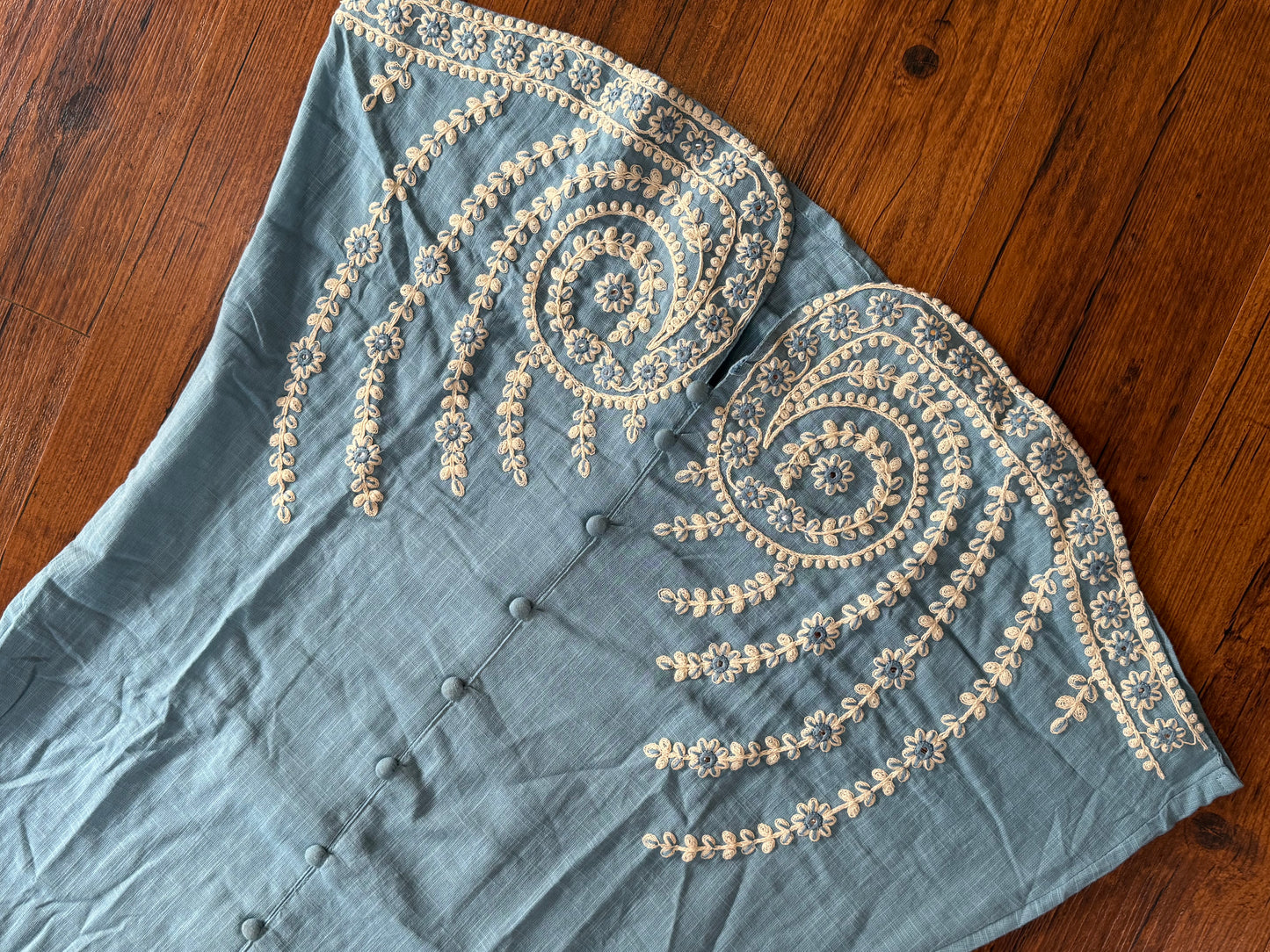 Blue linen embroidered Coord set