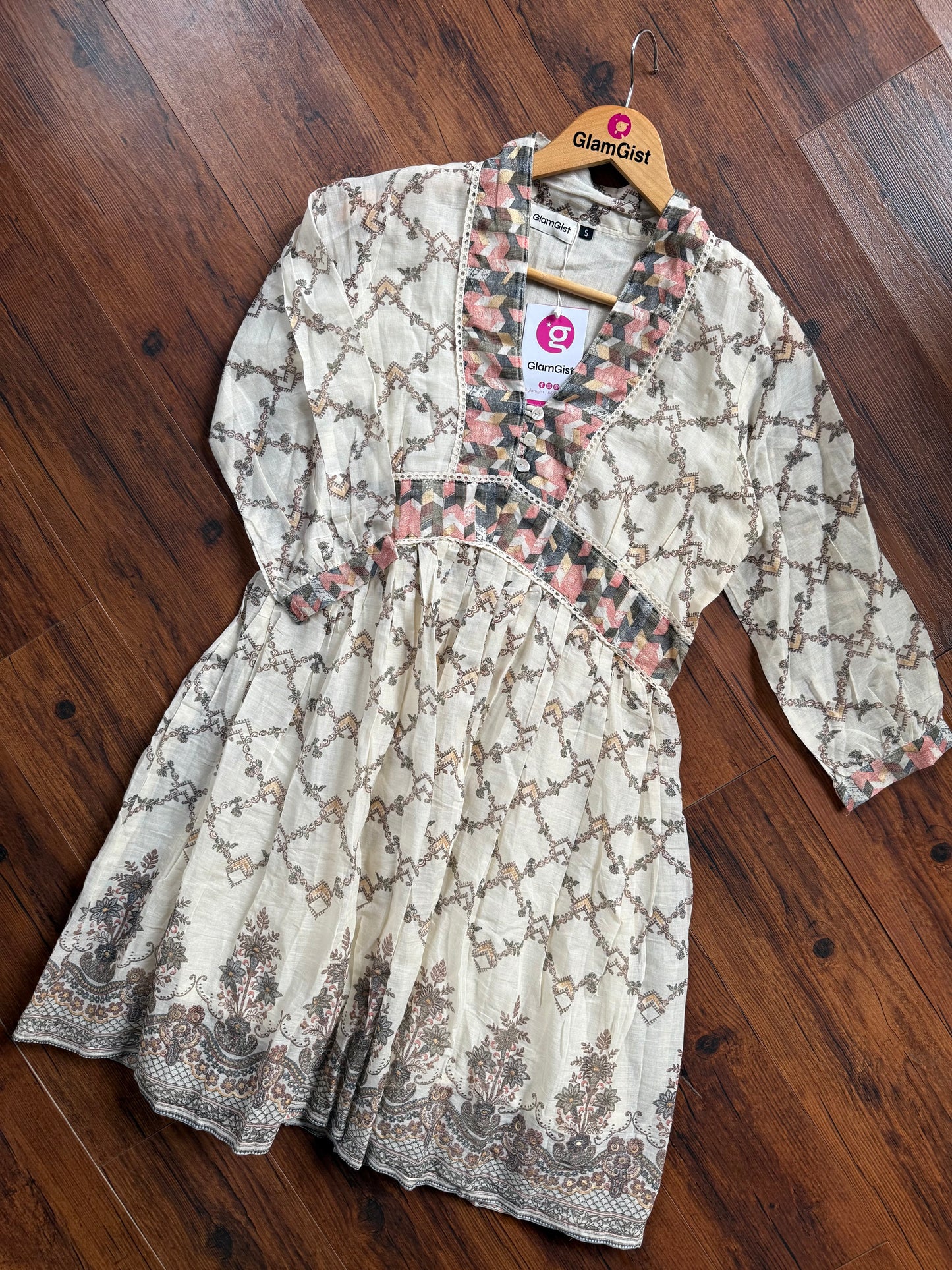 Boho vintage beige printed tunic
