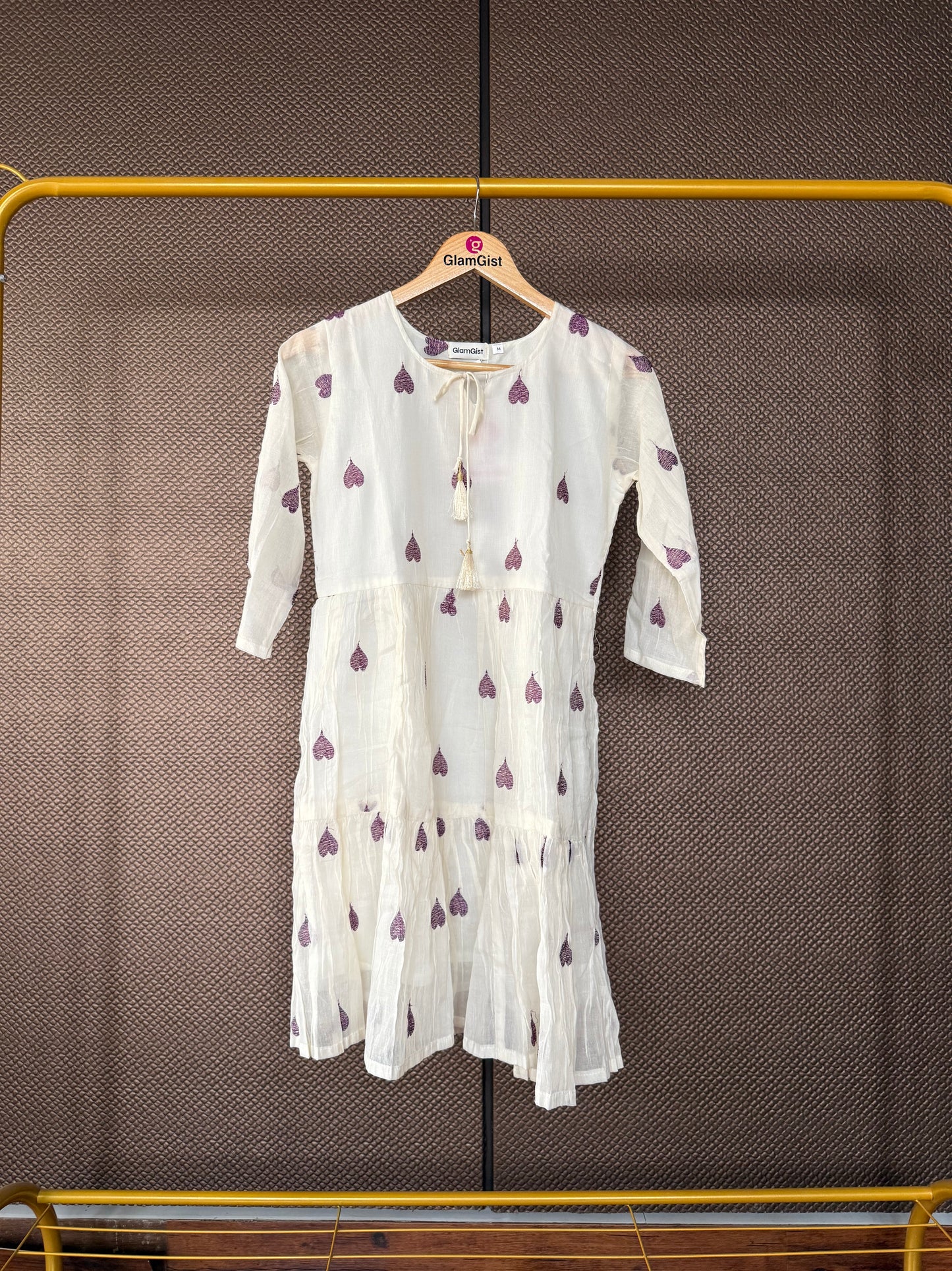 Ivory tunic with lavender hearts embroidery