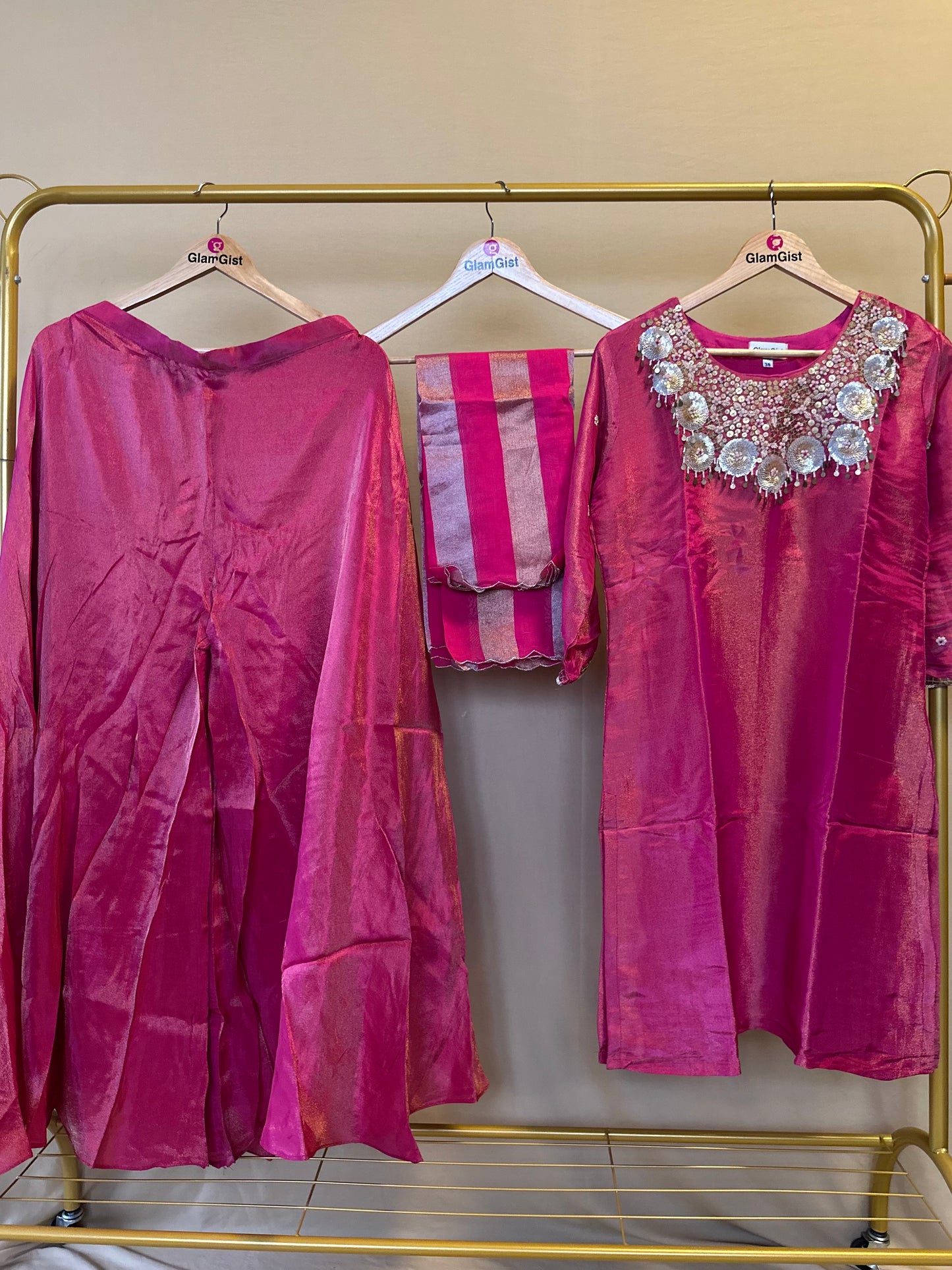 Premium pink silk sharara set