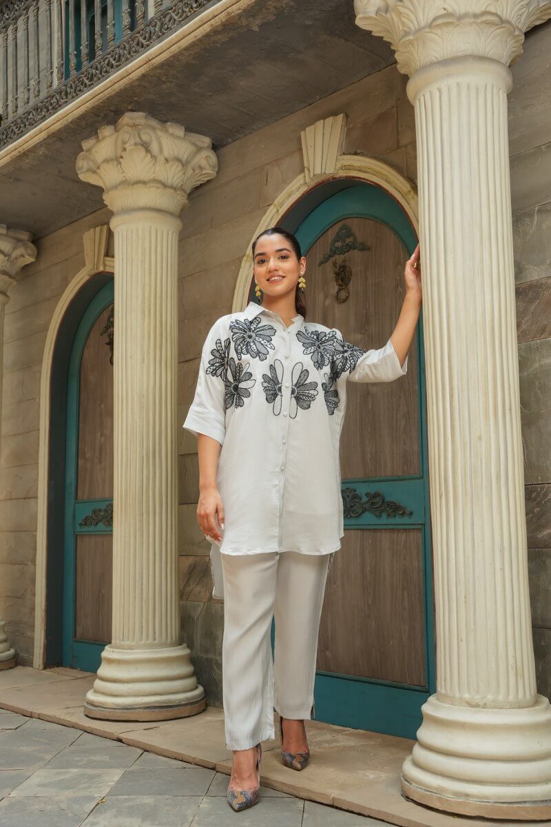 White Roman Silk Coord set