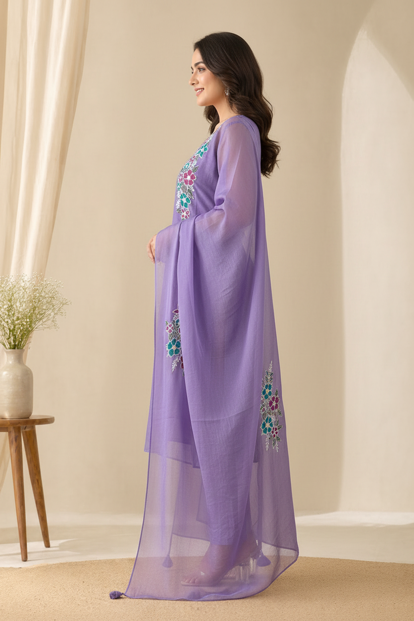 Hand painted embroidered lavender suit