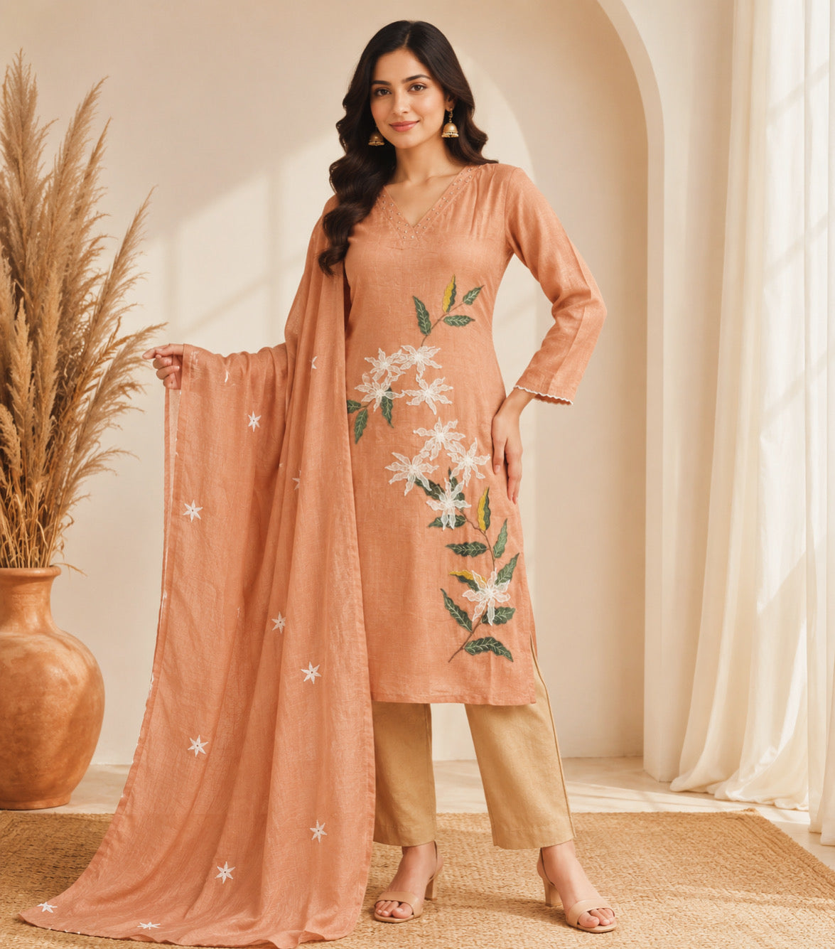 Peach Blossom Mul Chanderi Set
