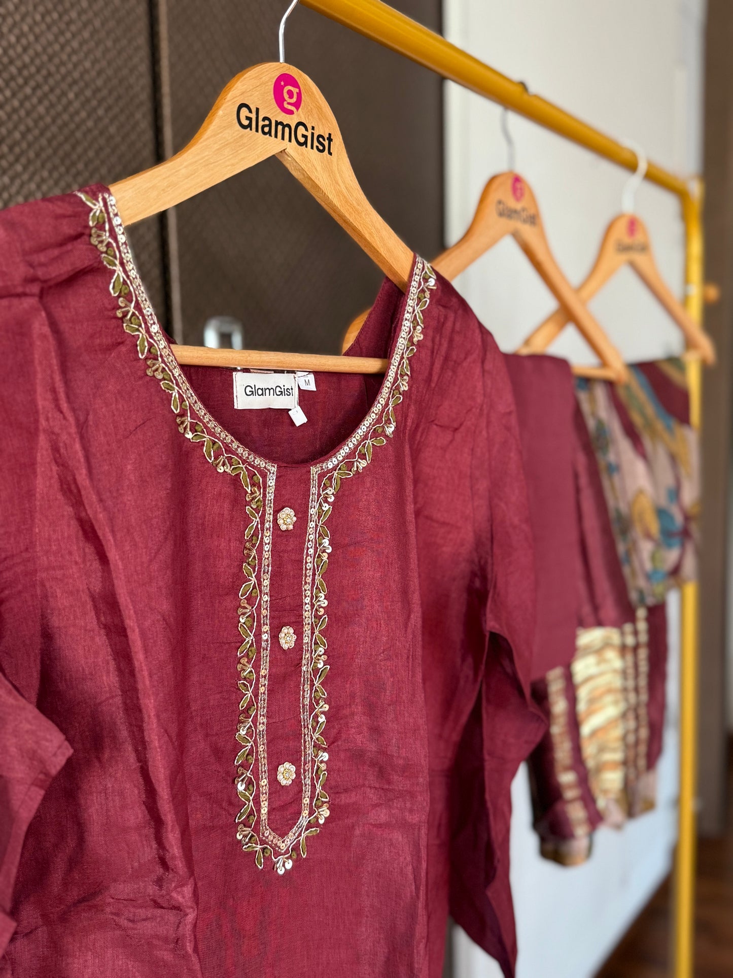 Maroon gajji silk dress