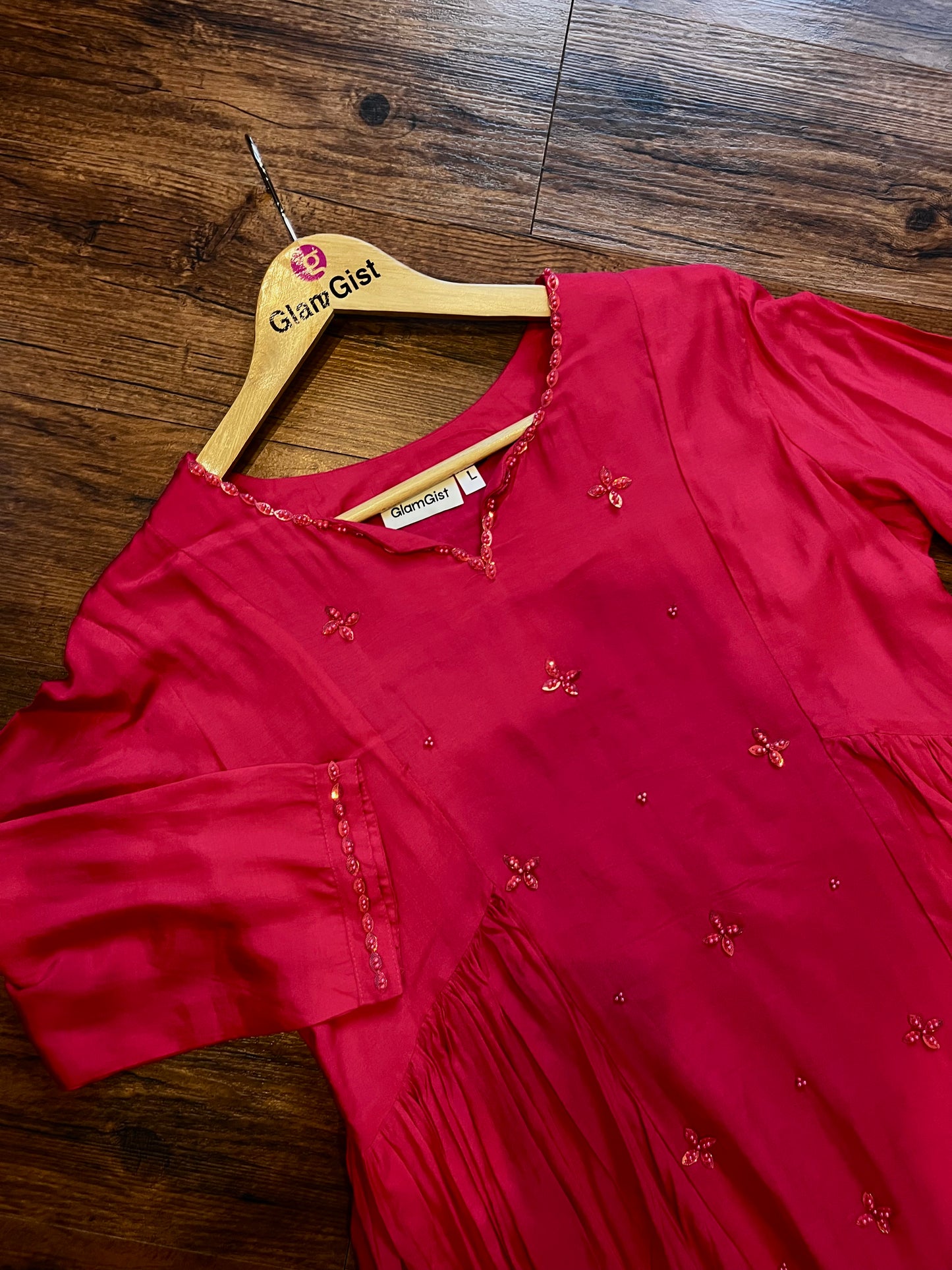 Dark Pink Roman Silk Coord Set with Subtle Detailing