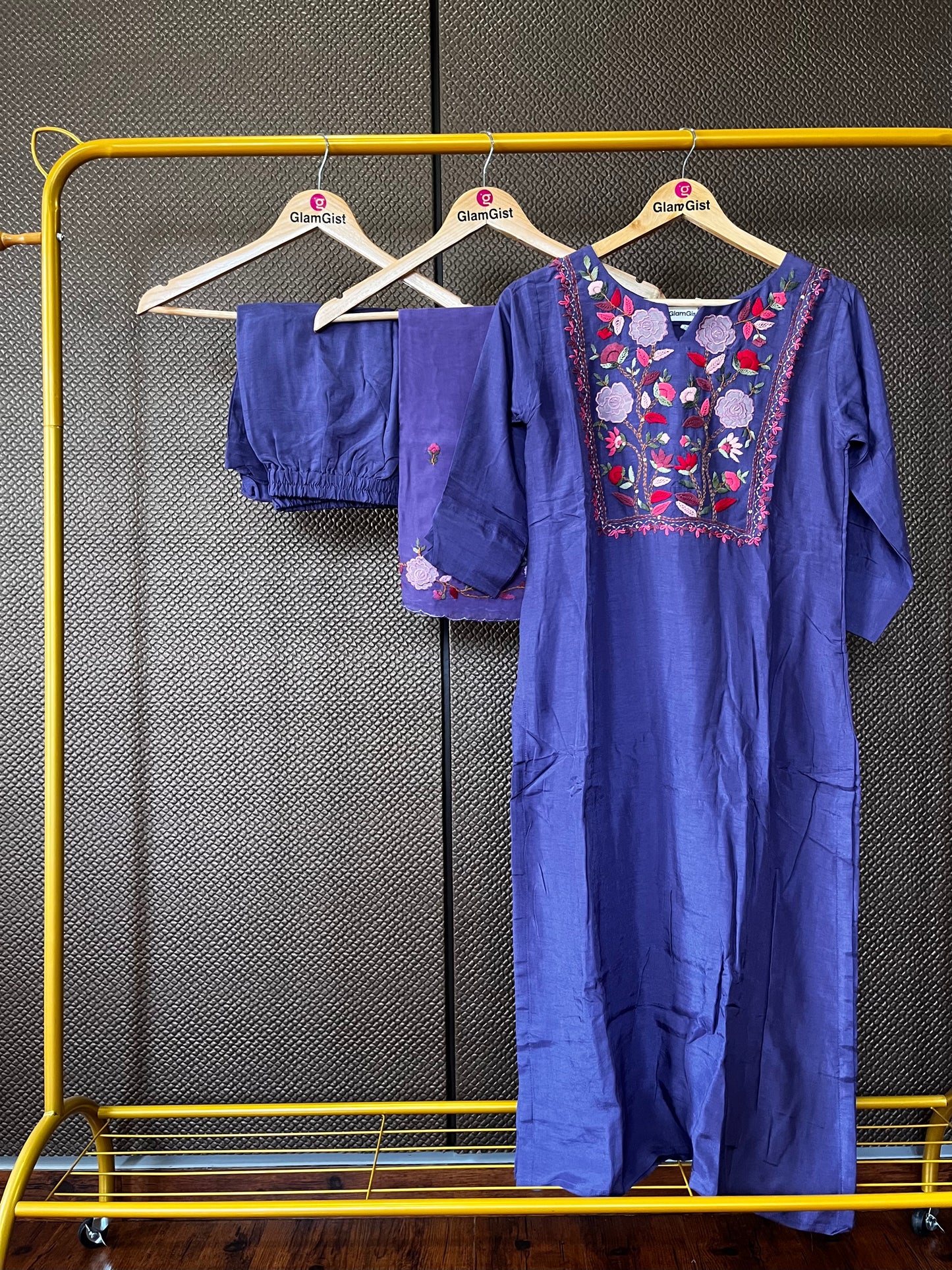 Lavender thread work russian silk dress