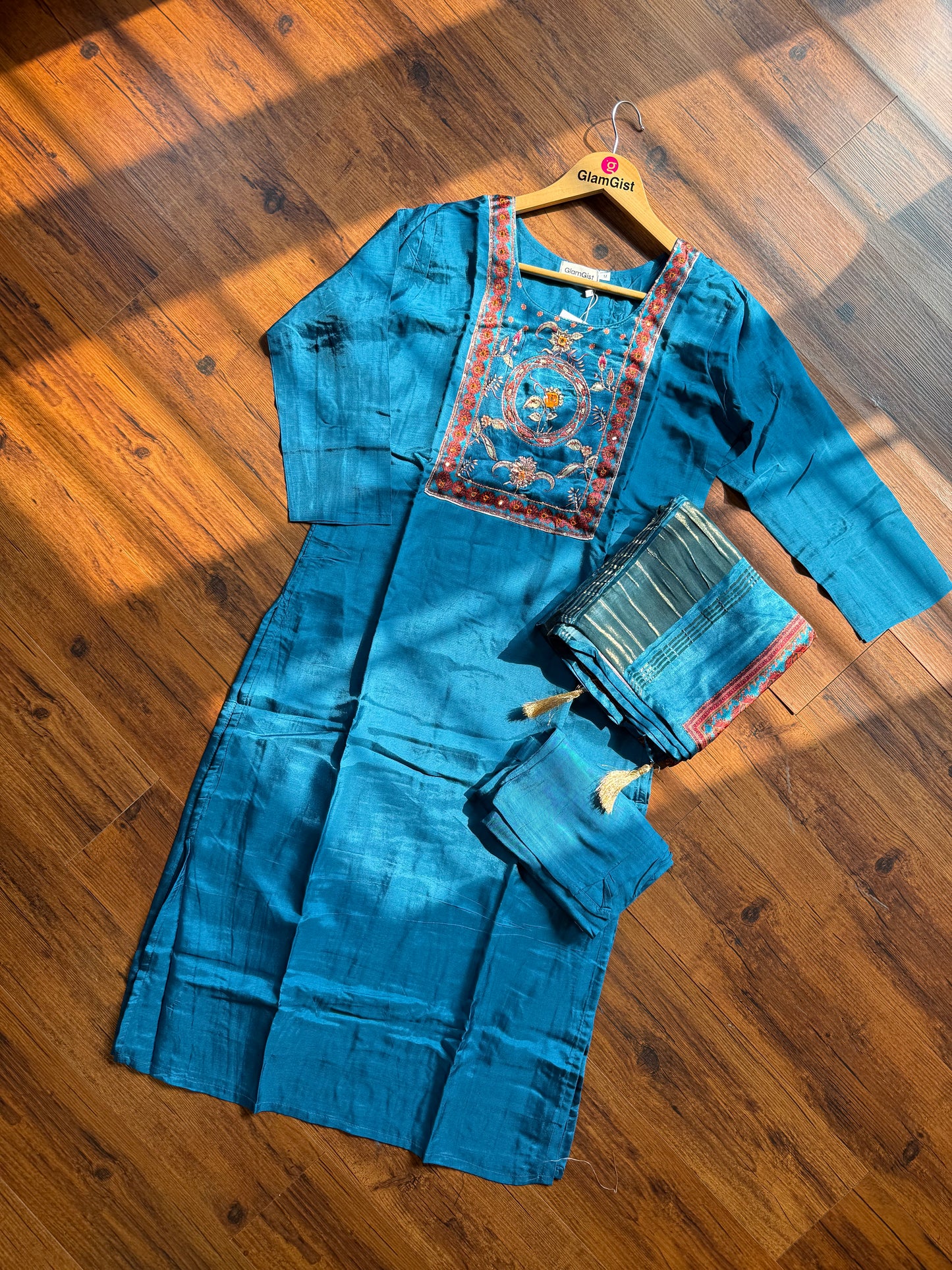 Blue gajji russian silk dress