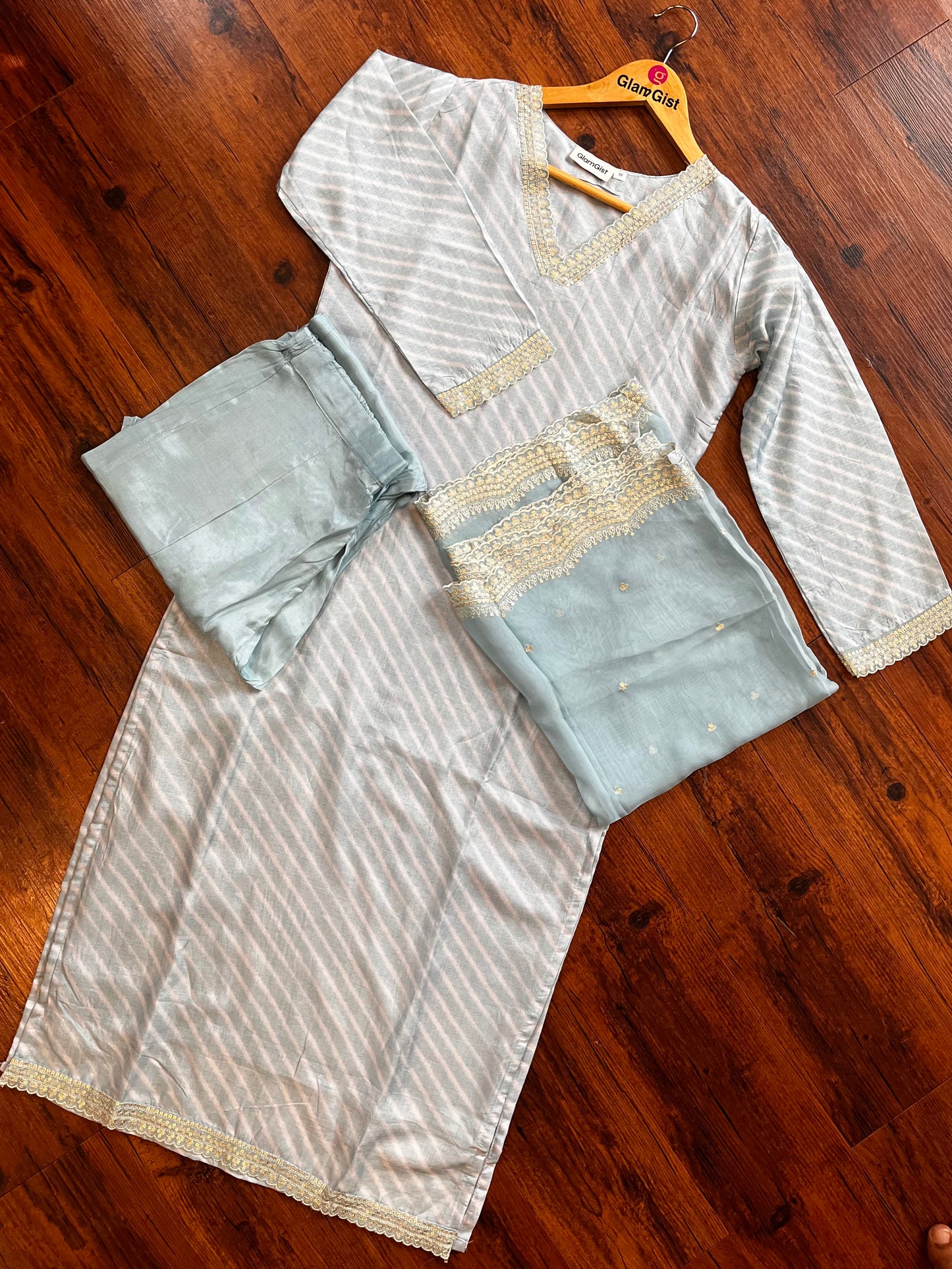 Light blue leheriya russian silk dress