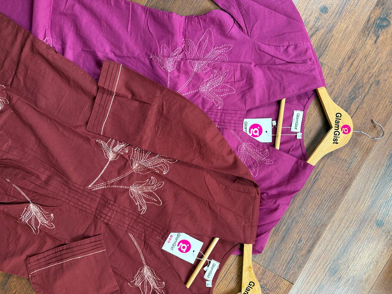 Deep Maroon floral embroidered kurta set