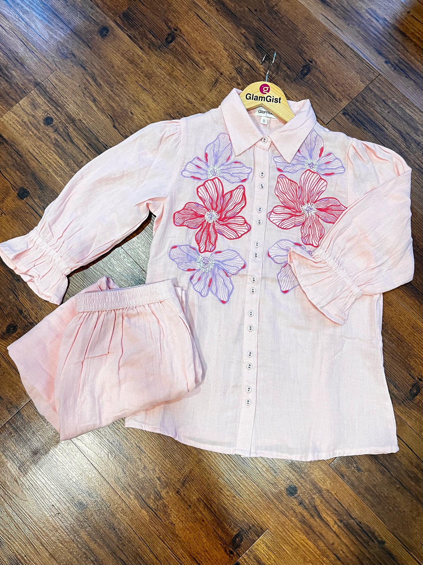Chic pastel Pink floral cotton coord set