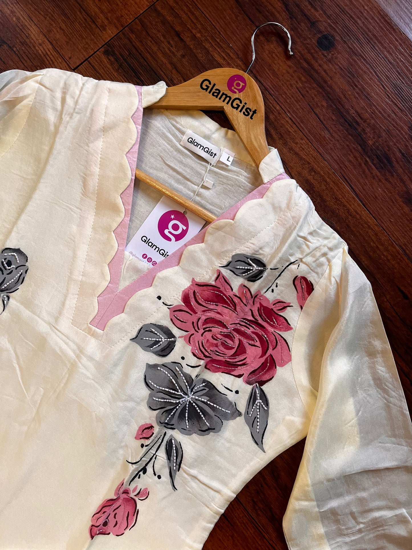 Off white russian silk floral kurti set