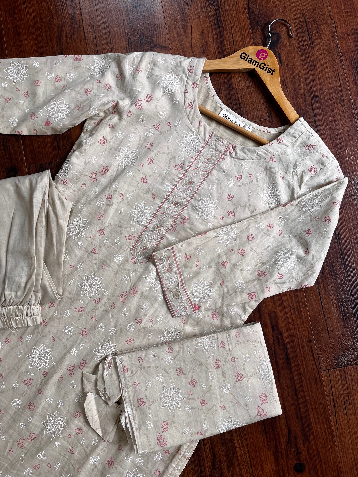 Beige Mul Cotton Kurti Set