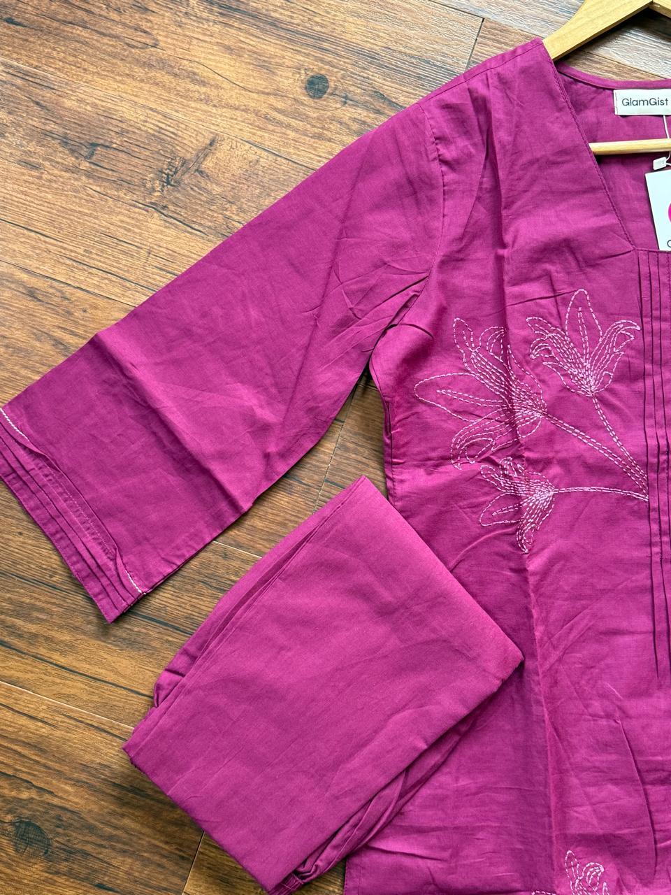 Plum floral embroidered kurta set