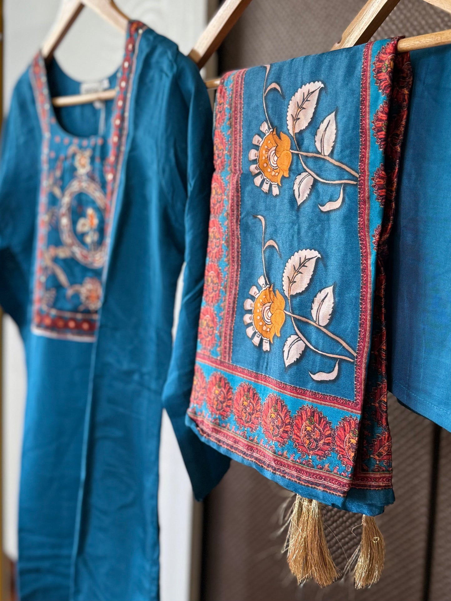 Blue gajji russian silk dress