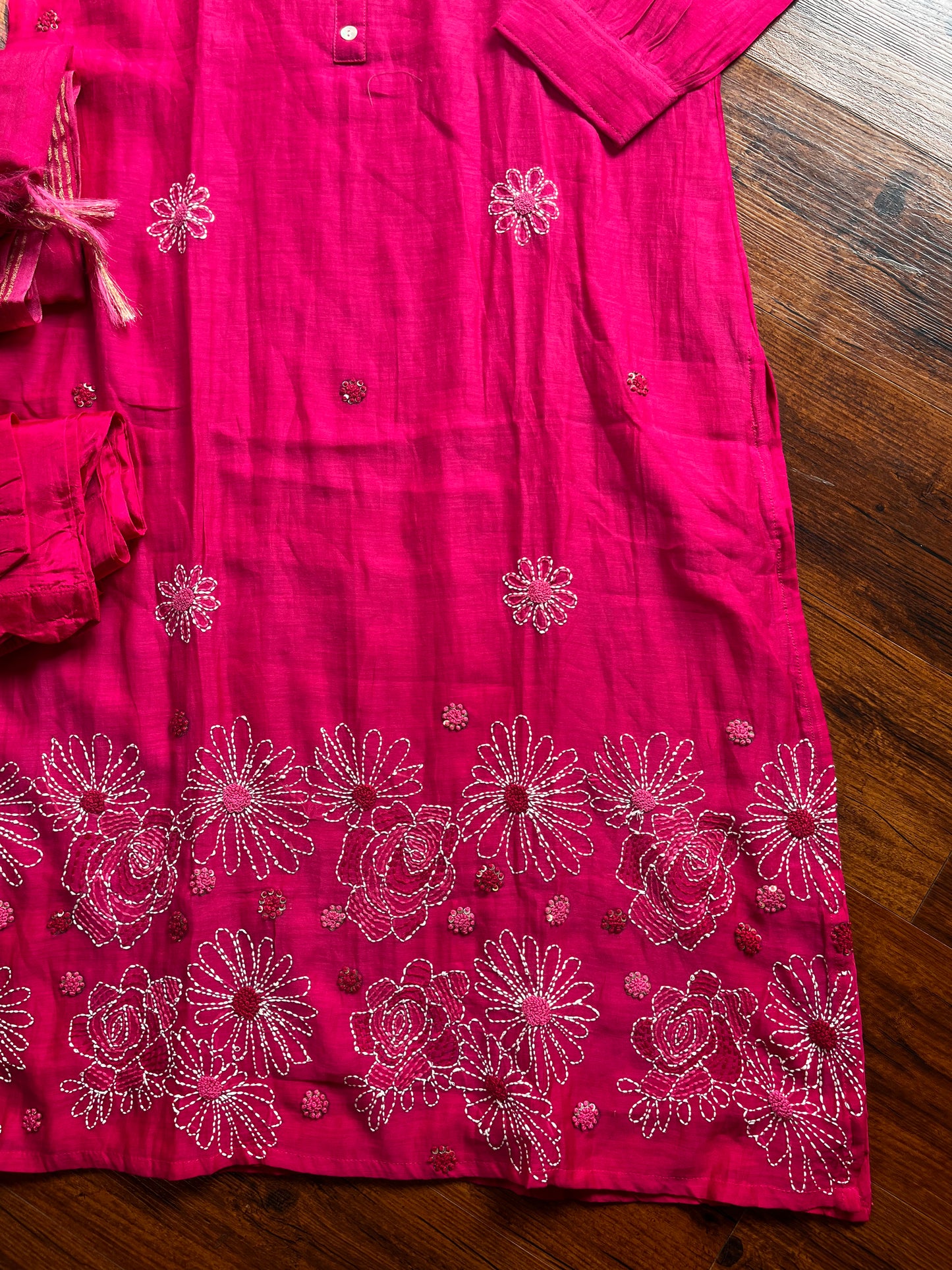 Pink mul chanderi dress