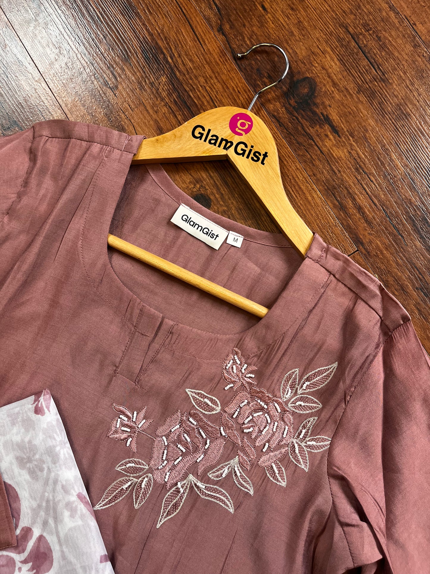 Dusty pink roman silk kurti dupatta pant set